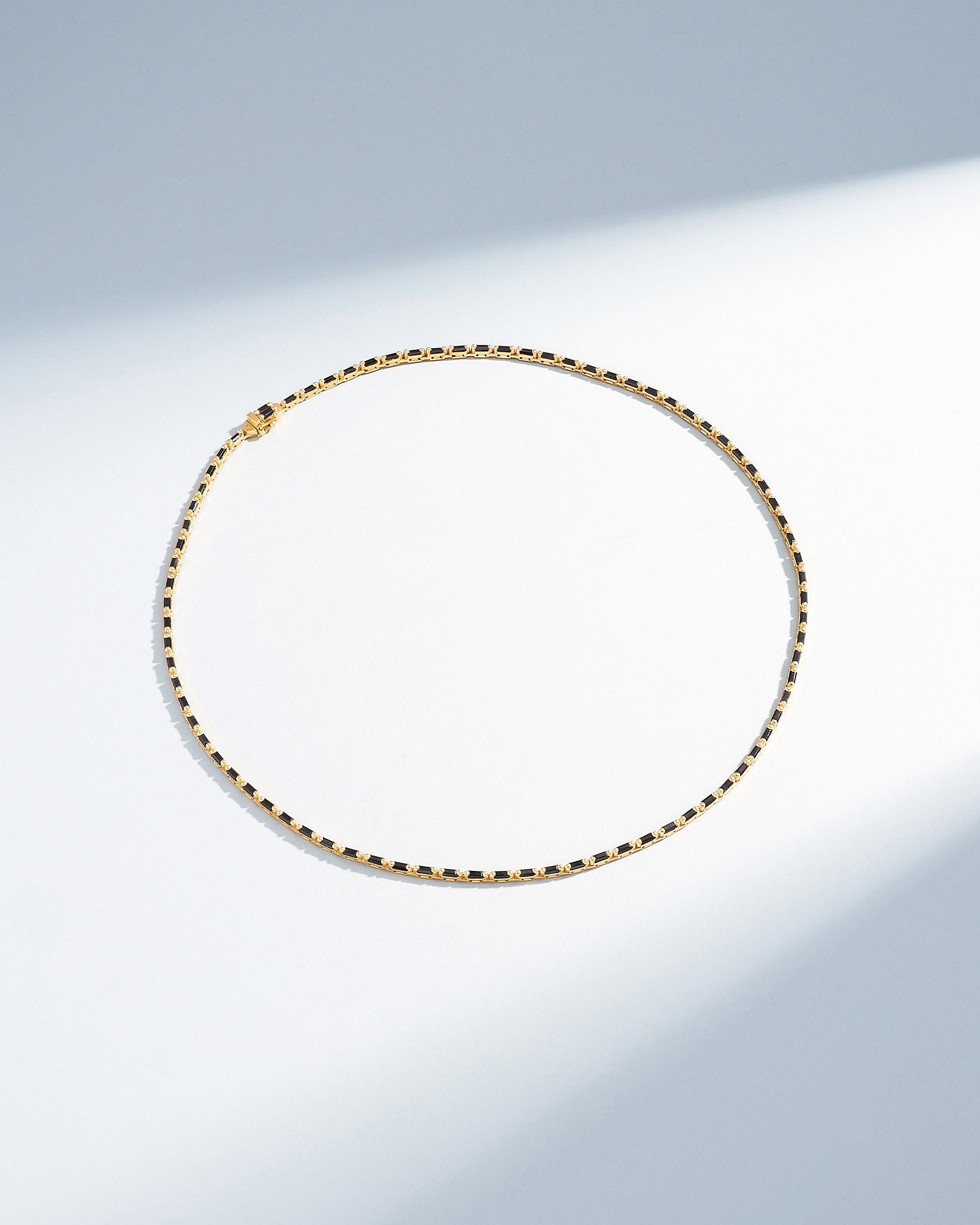 Suzanne Kalan Linear Full Black Sapphire Tennis Necklace in 18k yellow gold