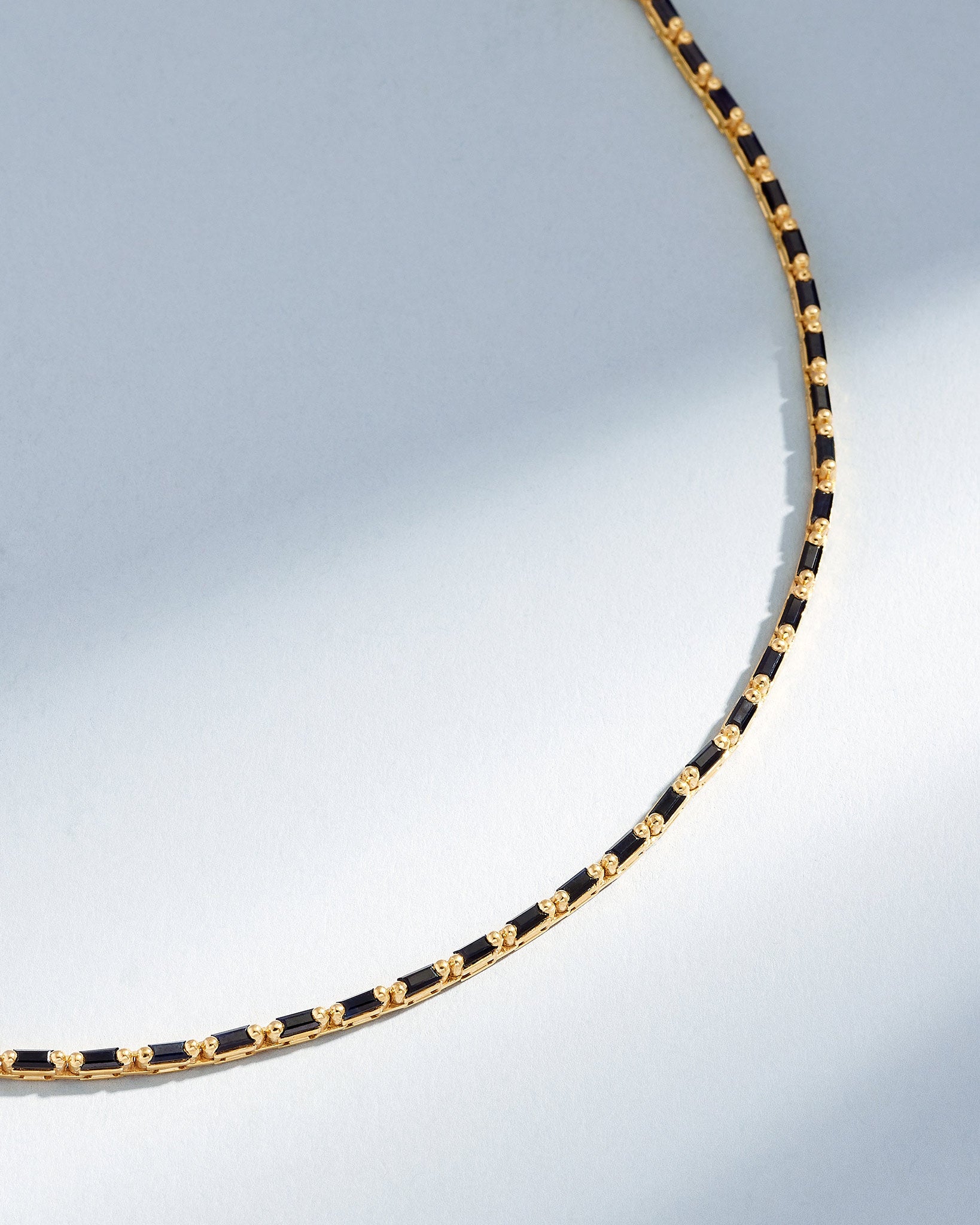 Suzanne Kalan Linear Full Black Sapphire Tennis Necklace in 18k yellow gold