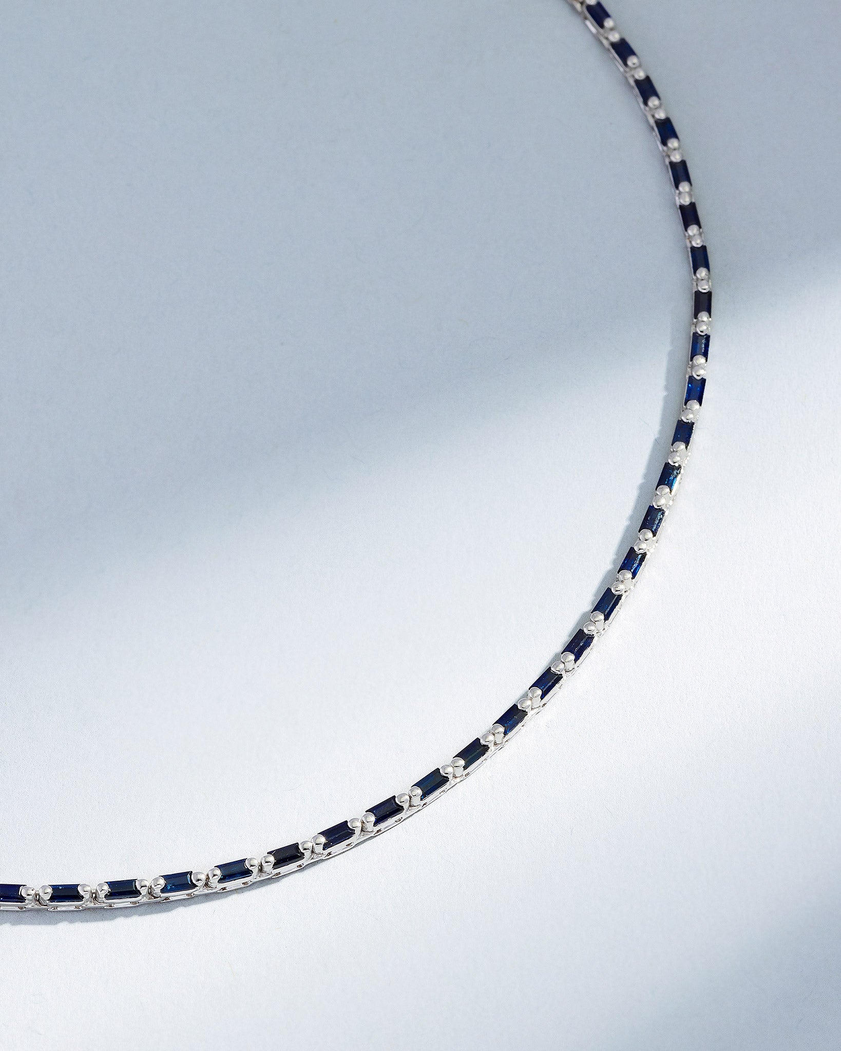 Suzanne Kalan Linear Full Dark Blue Sapphire Tennis Necklace in 18k white gold