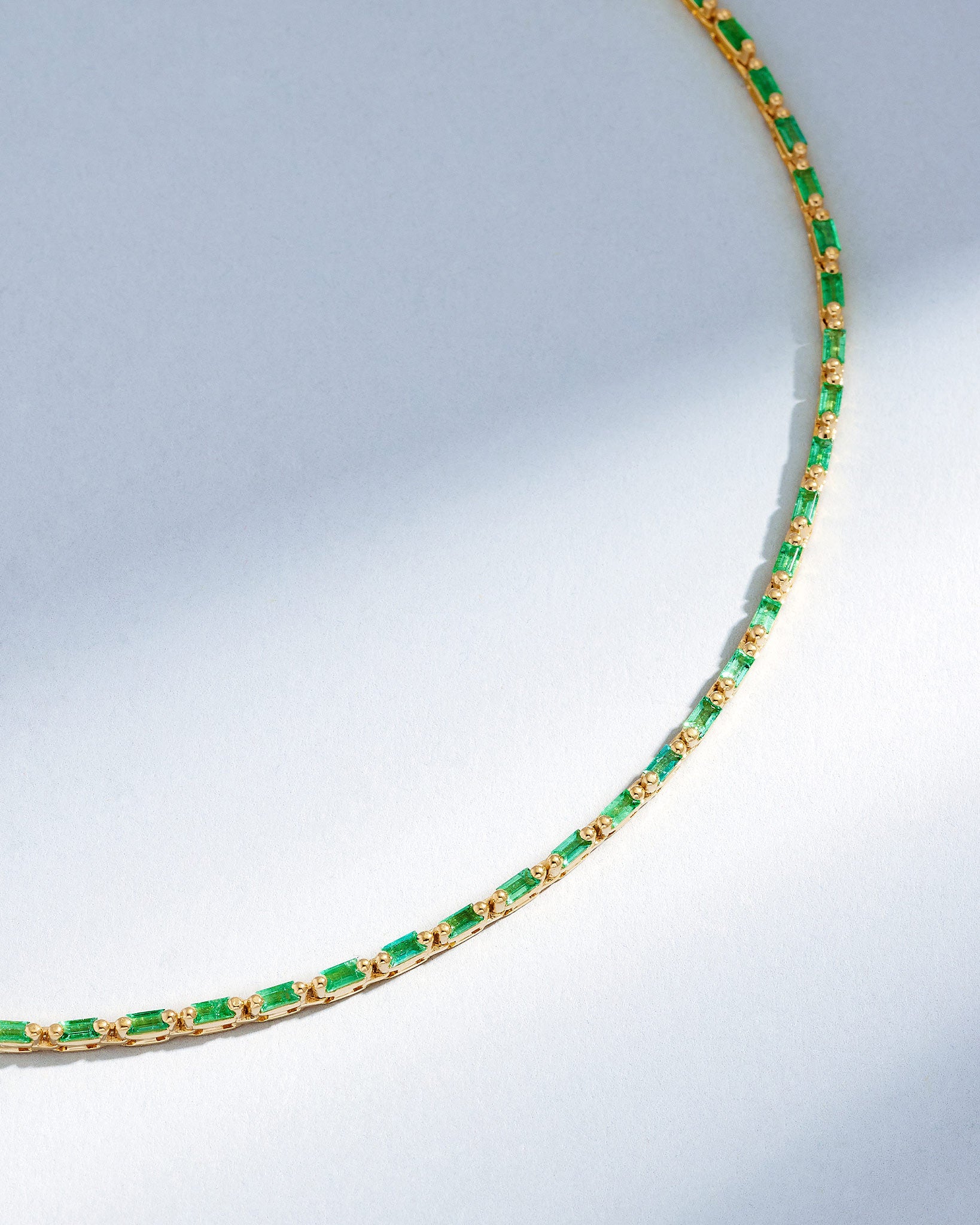 Suzanne Kalan Linear Full Emerald Tennis Necklace in 18k yellow gold