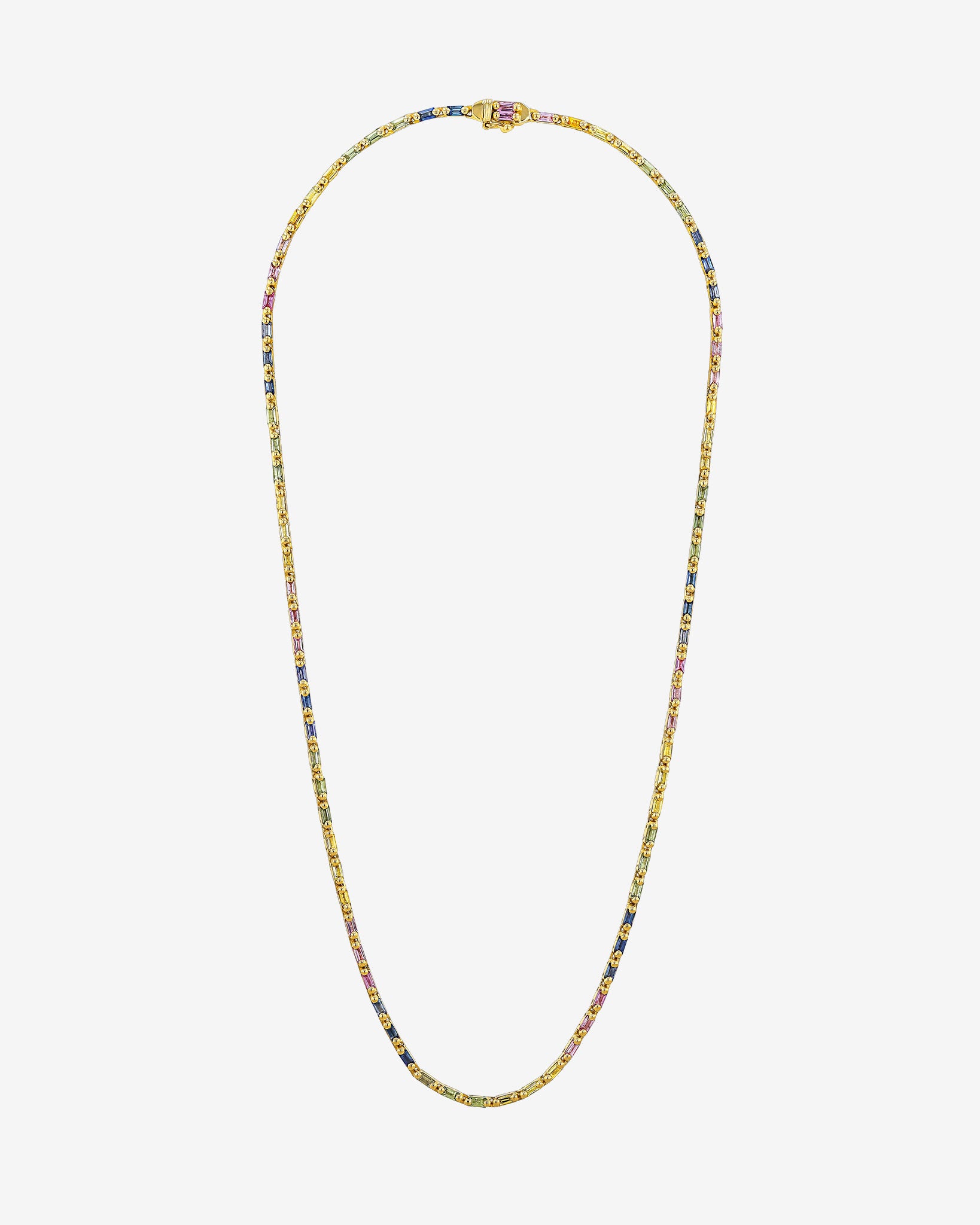 Suzanne Kalan Linear Full Pastel Sapphire Tennis Necklace in 18k yellow gold