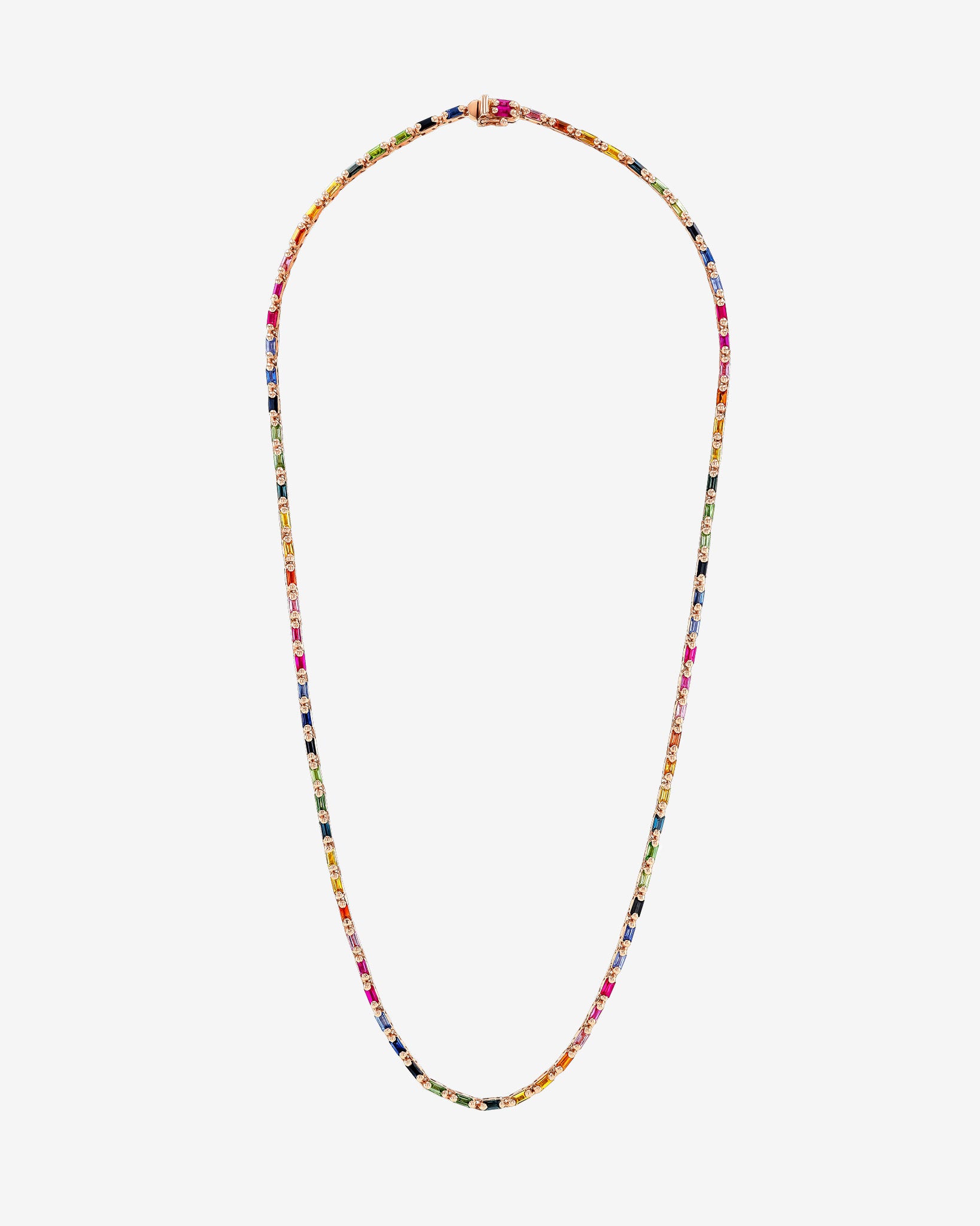 Suzanne Kalan Linear Full Rainbow Sapphire Tennis Necklace in 18k rose gold