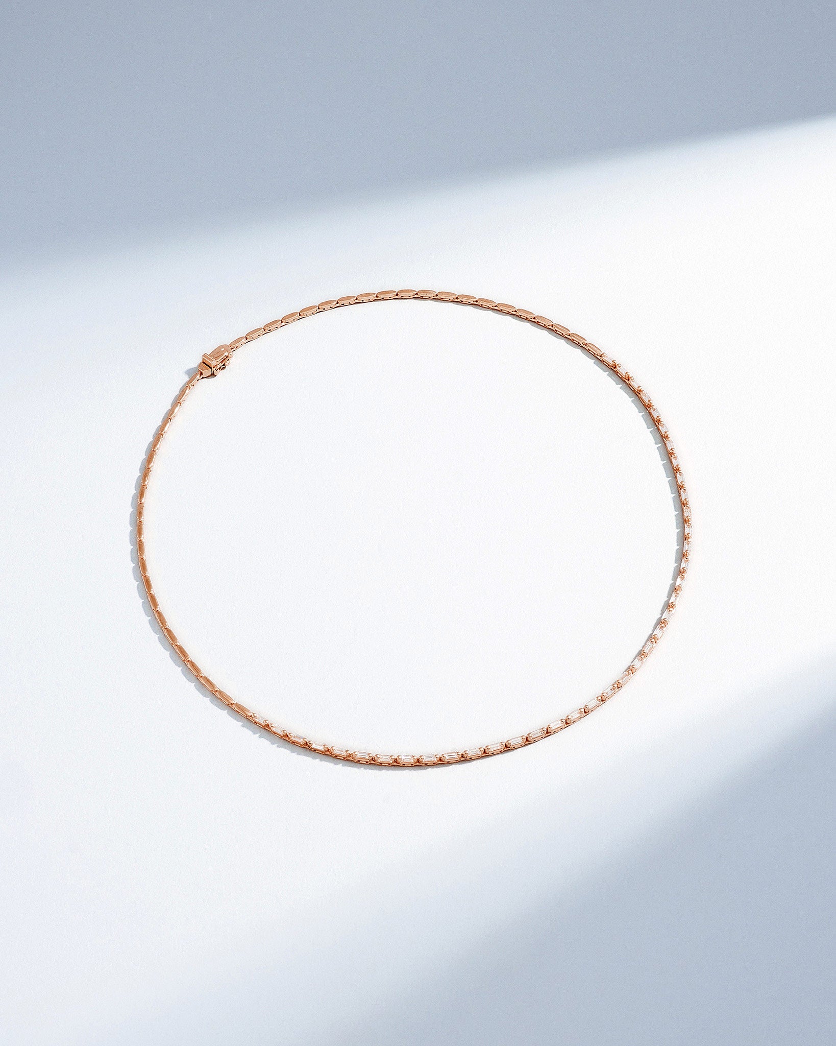 Suzanne Kalan Linear Half Diamond Tennis Necklace in 18k rose gold
