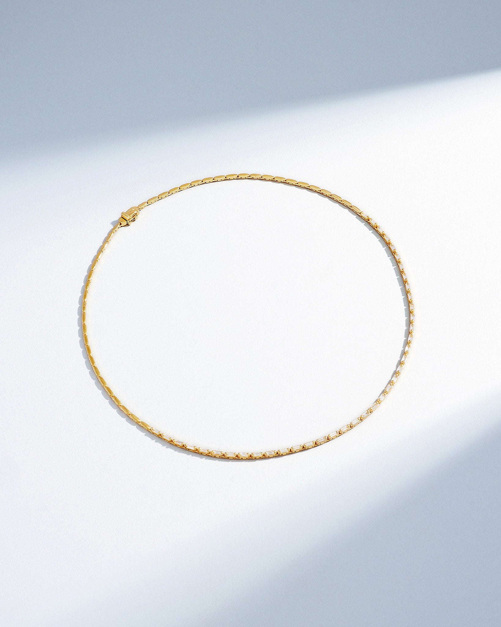 Suzanne Kalan Linear Half Diamond Tennis Necklace in 18k yellow gold