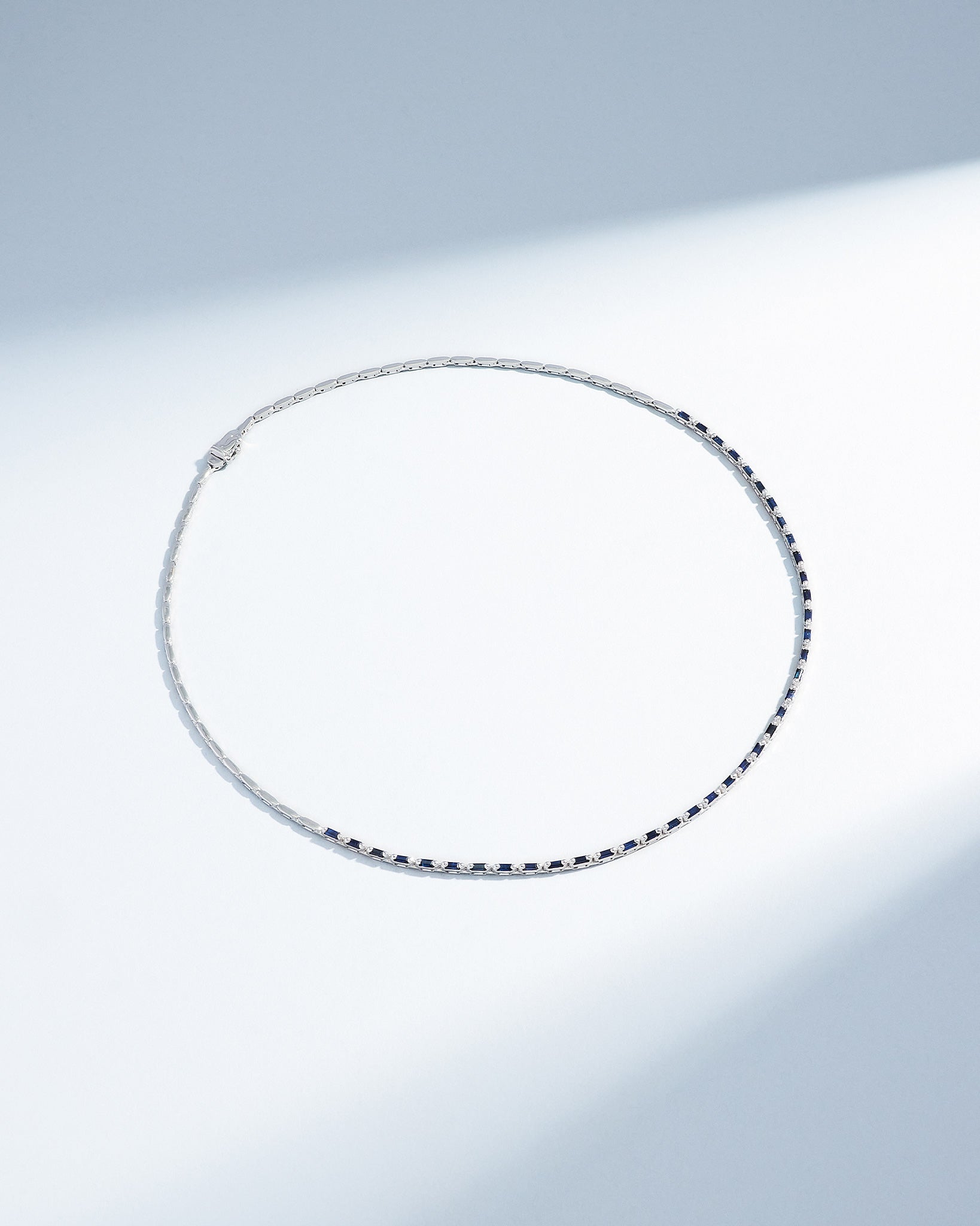 Suzanne Kalan Linear Half Dark Blue Sapphire Tennis Necklace in 18k white gold