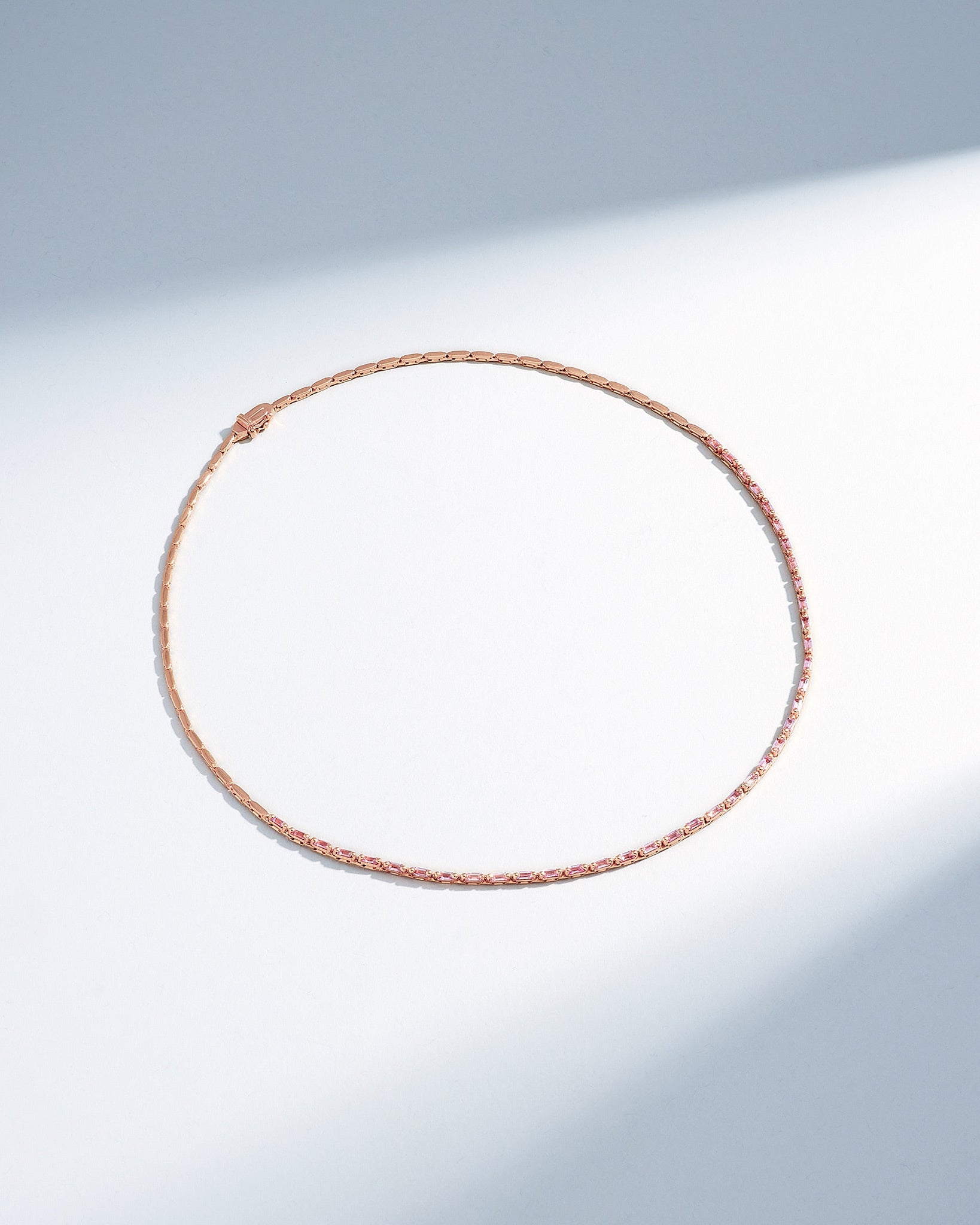 Suzanne Kalan Linear Half Pink Sapphire Tennis Necklace in 18k rose gold
