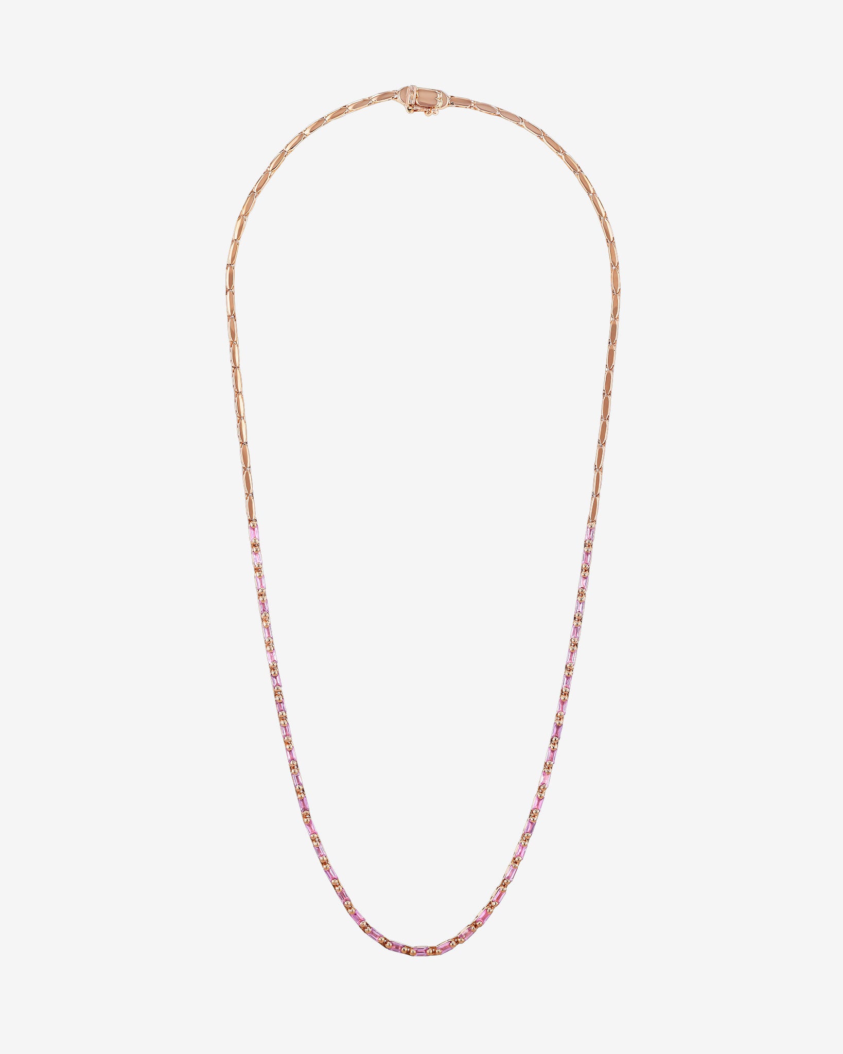 Suzanne Kalan Linear Half Pink Sapphire Tennis Necklace in 18k rose gold