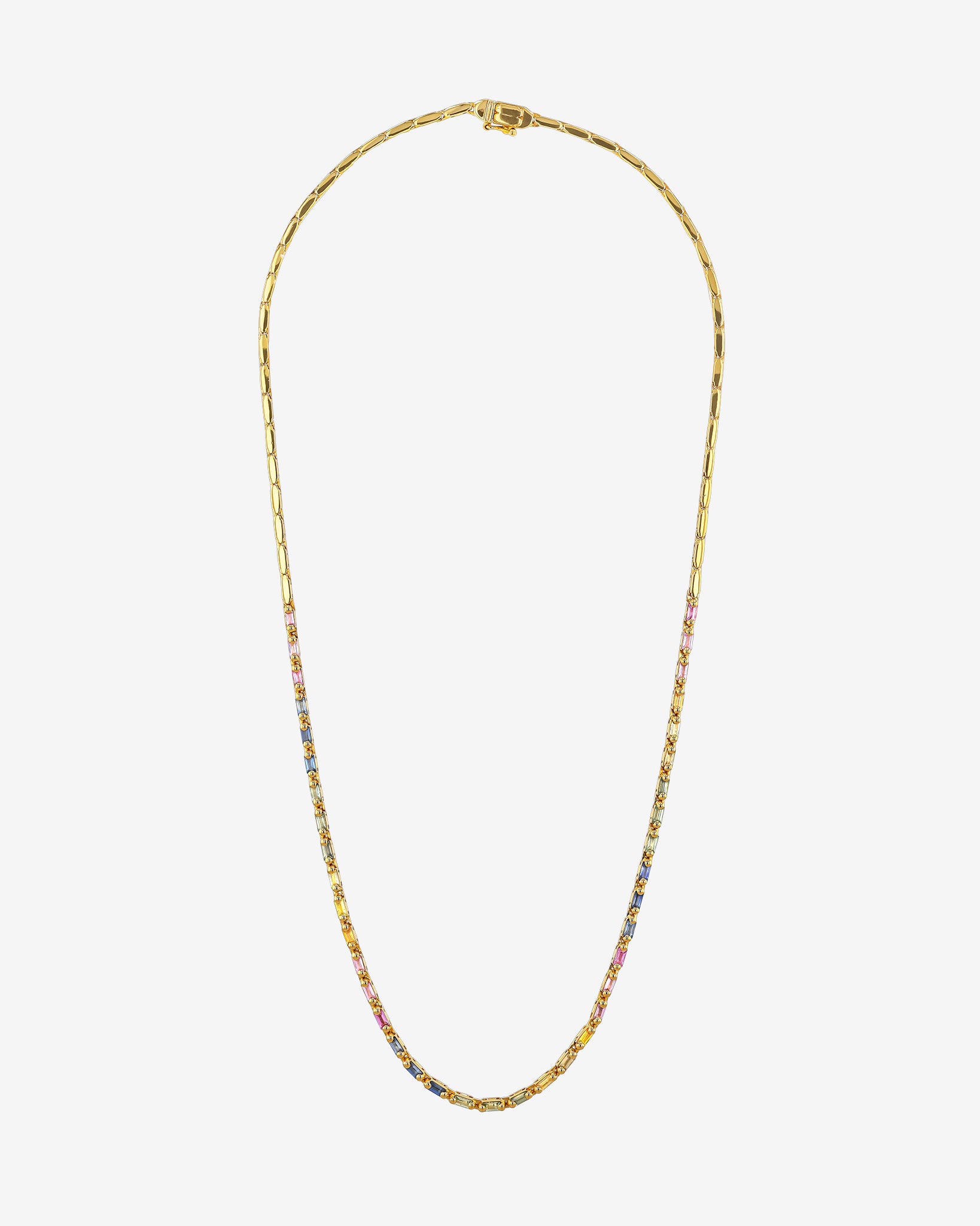 Suzanne Kalan Linear Half Pastel Sapphire Tennis Necklace in 18k yellow gold