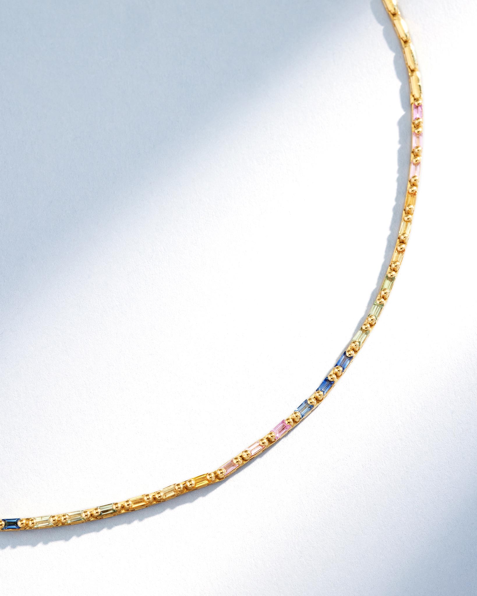 Suzanne Kalan Linear Half Pastel Sapphire Tennis Necklace in 18k yellow gold