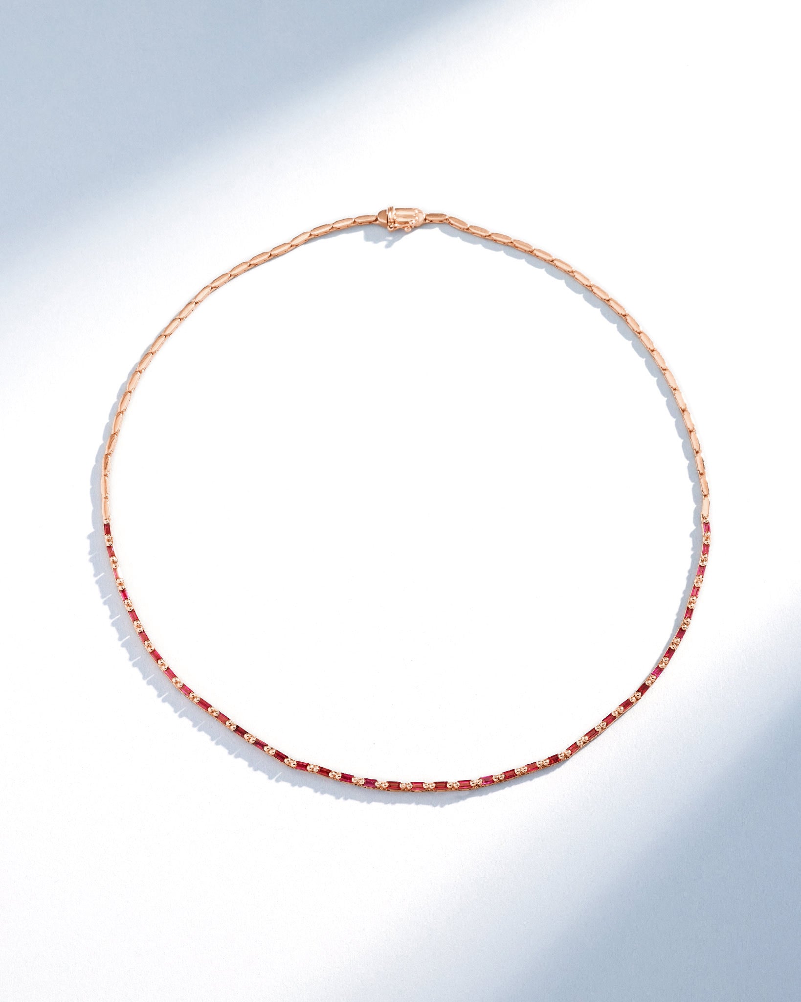 Suzanne Kalan Linear Half Ruby Tennis Necklace in 18k rose gold