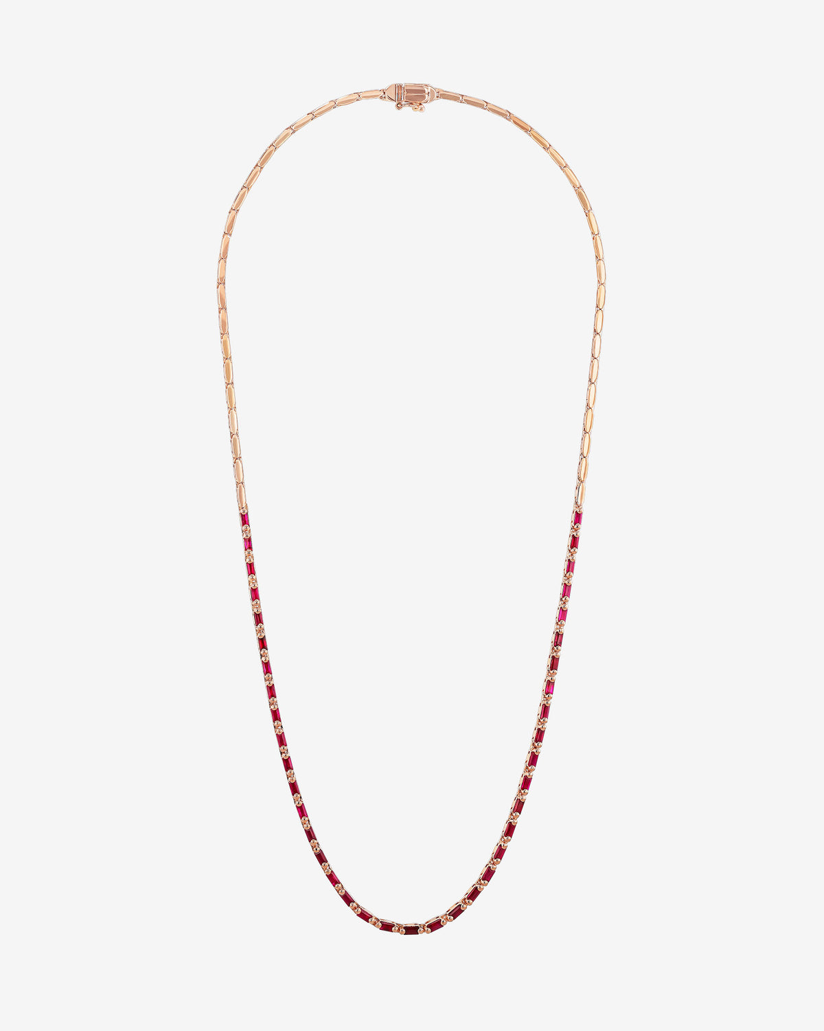 Suzanne Kalan Linear Half Ruby Tennis Necklace in 18k rose gold