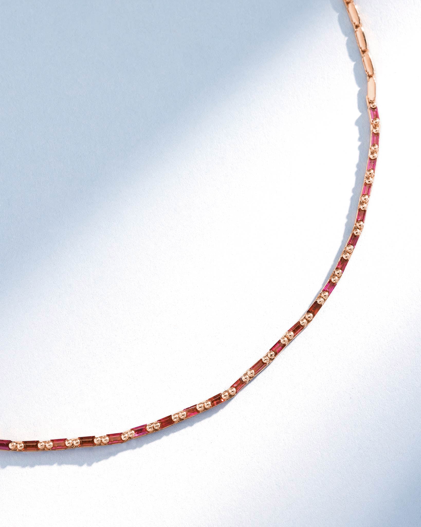 Suzanne Kalan Linear Half Ruby Tennis Necklace in 18k rose gold