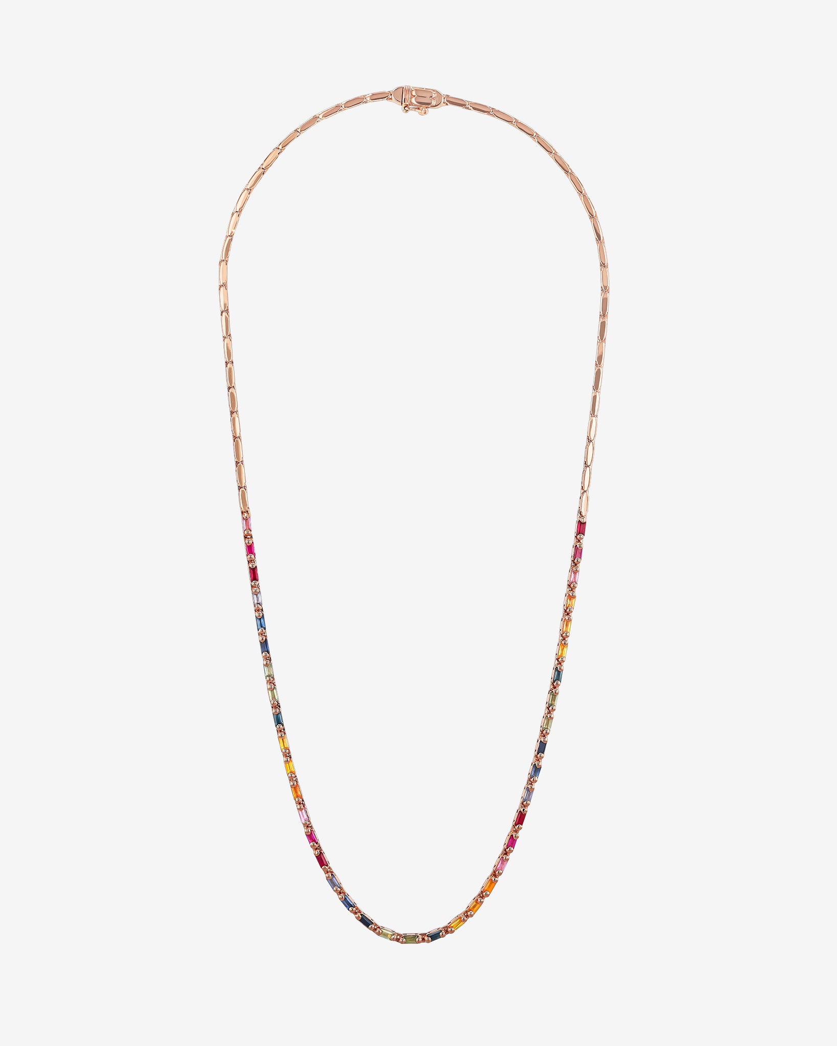 Suzanne Kalan Linear Half Rainbow Sapphire Tennis Necklace in 18k rose gold