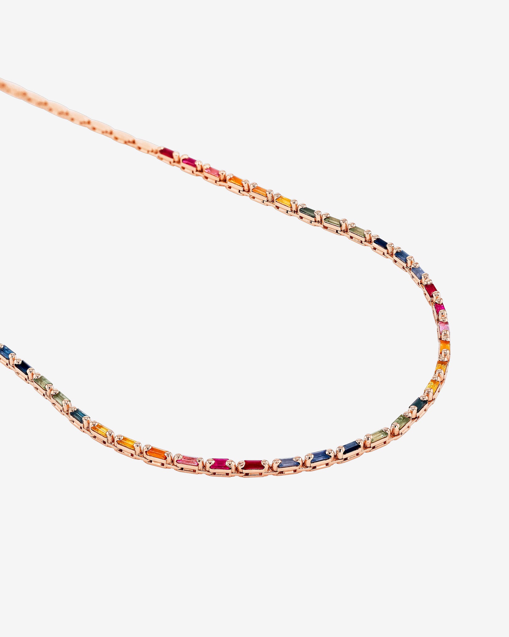 Suzanne Kalan Linear Half Rainbow Sapphire Tennis Necklace in 18k rose gold