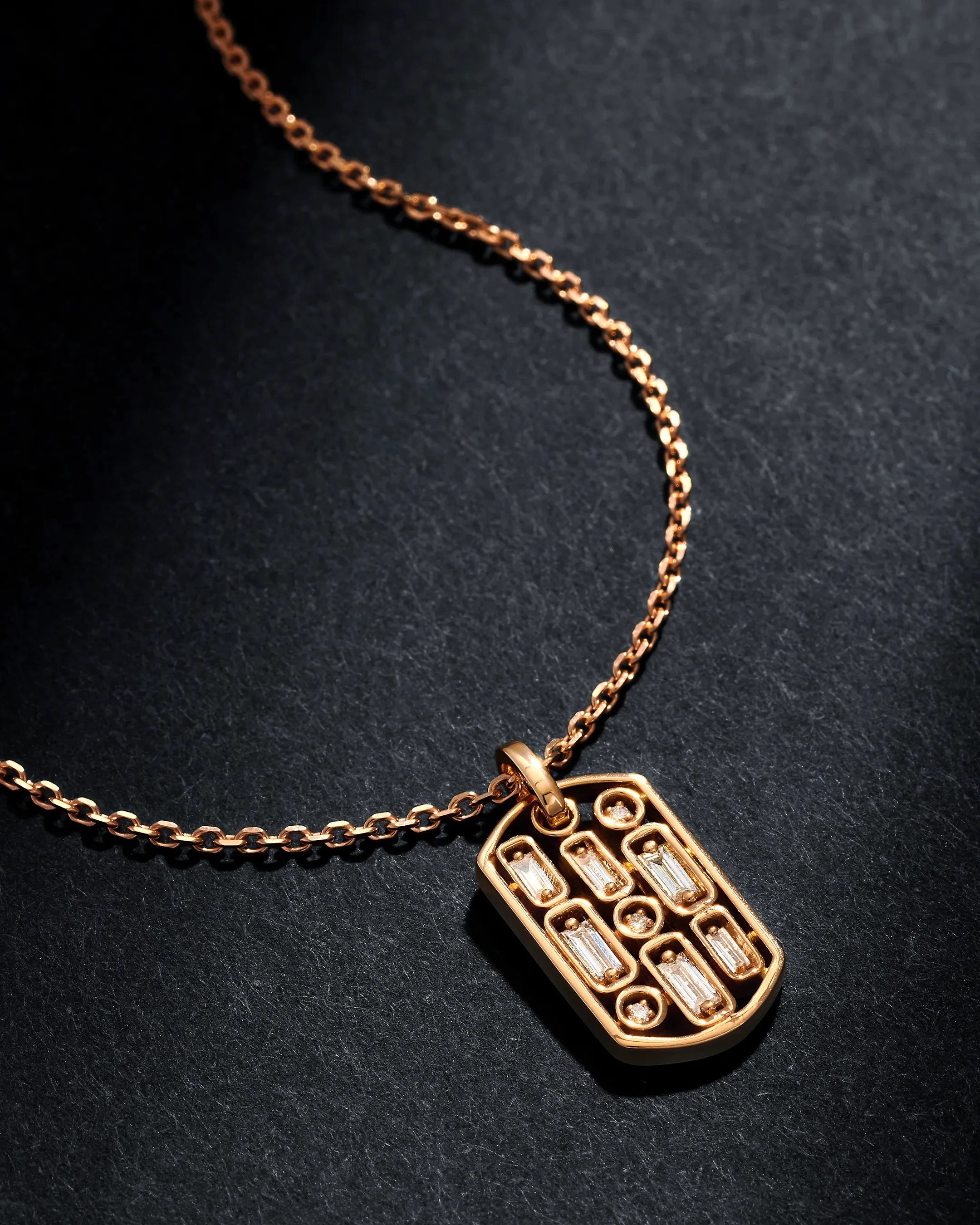 Suzanne Kalan Inlay Diamond Medium Dog Tag Necklace in 18k rose gold