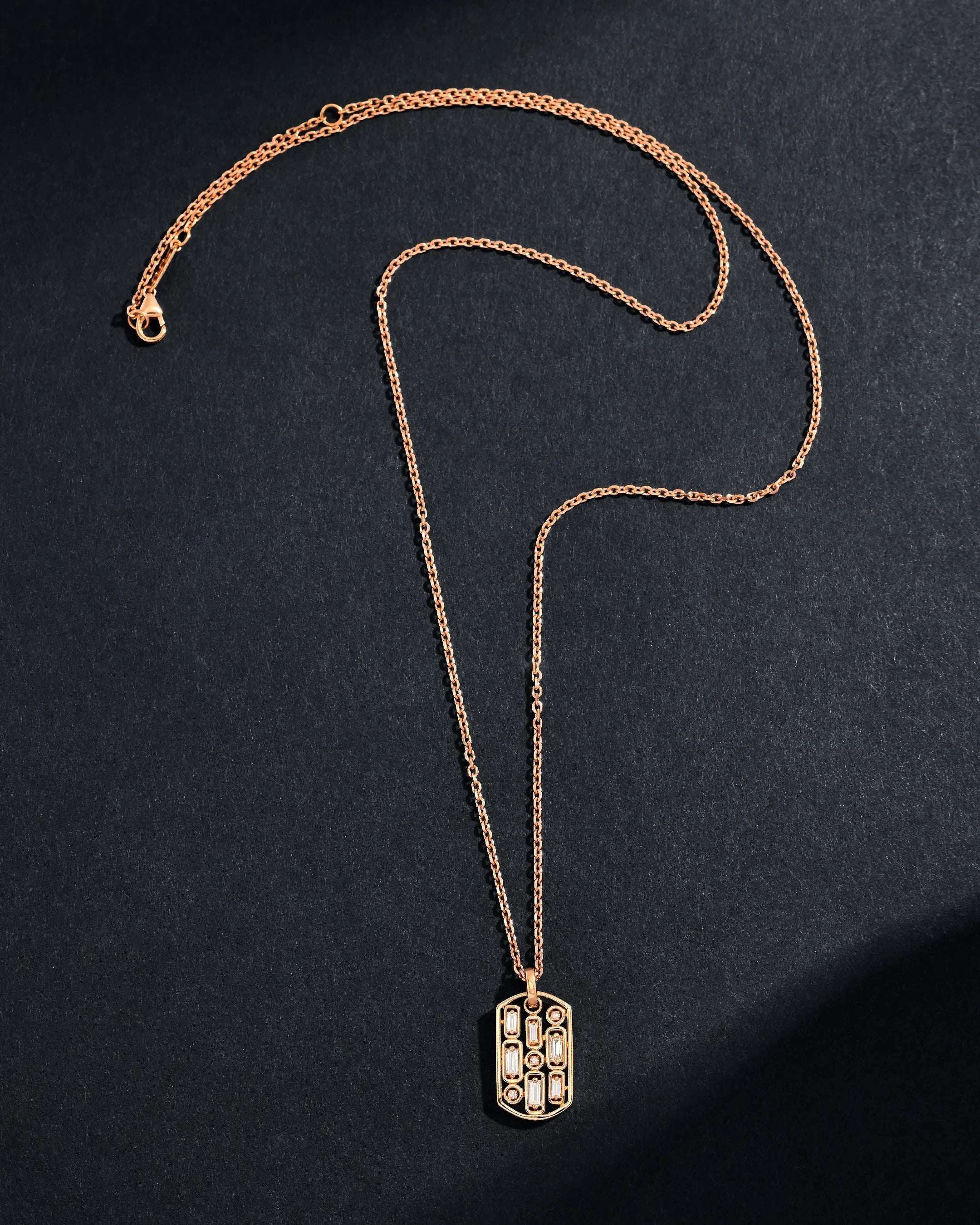 Suzanne Kalan Inlay Diamond Medium Dog Tag Necklace in 18k rose gold