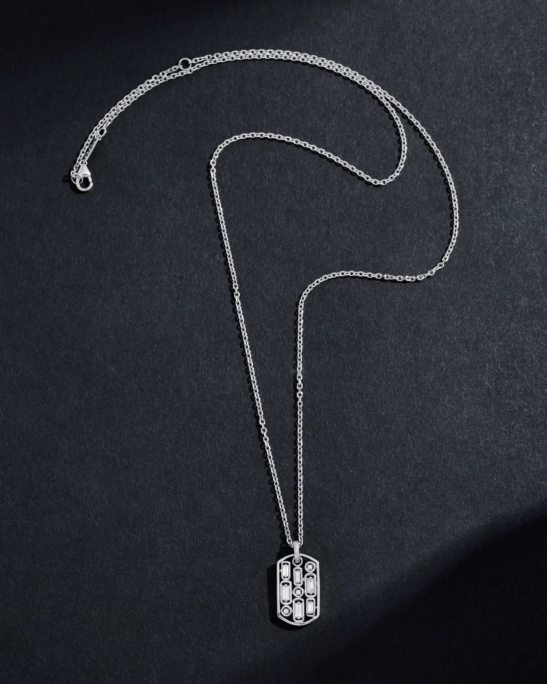 Suzanne Kalan Inlay Diamond Medium Dog Tag Necklace in 18k white gold