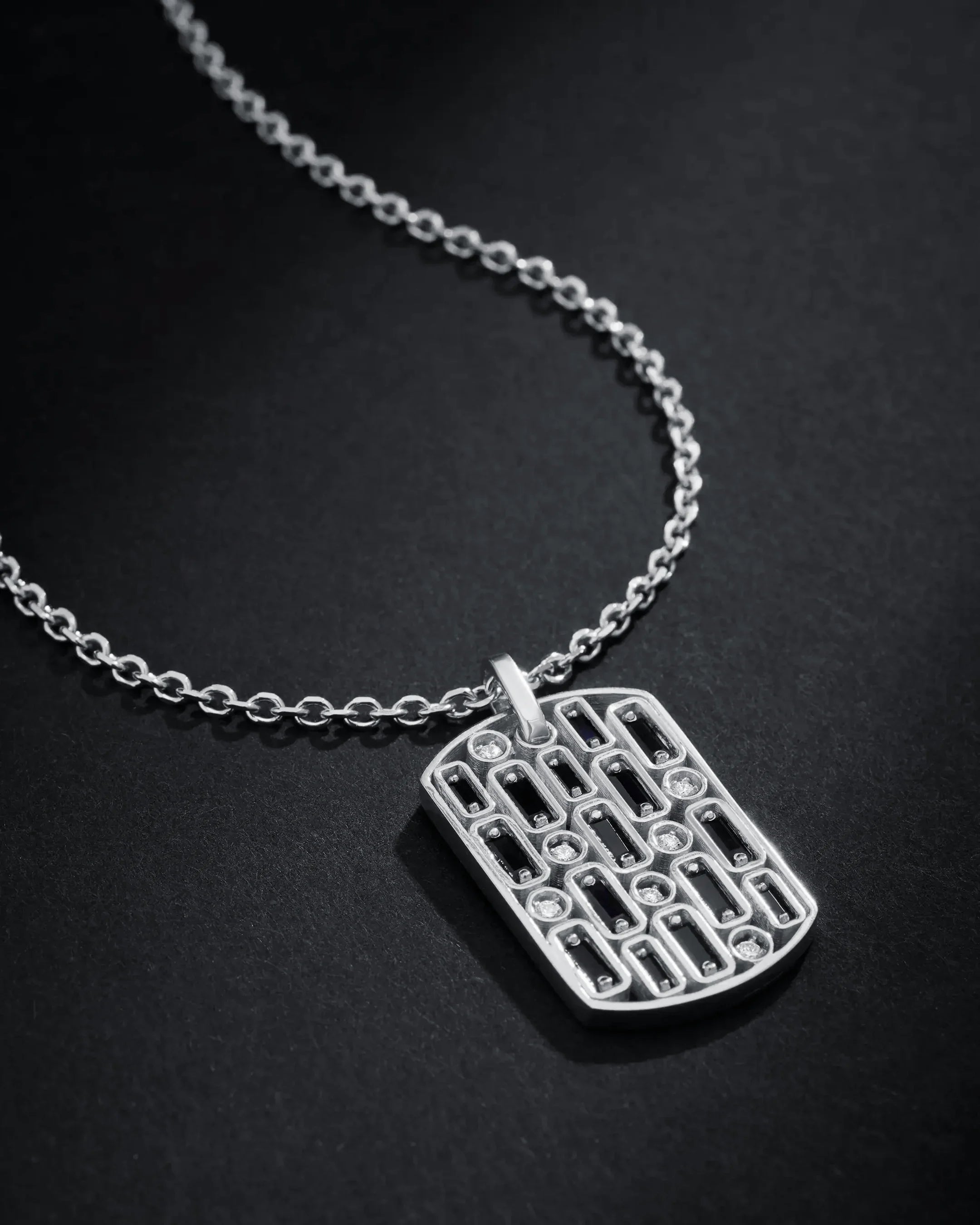 Suzanne Kalan Inlay Black Sapphire Large Dog Tag Pendant in 18k white gold
