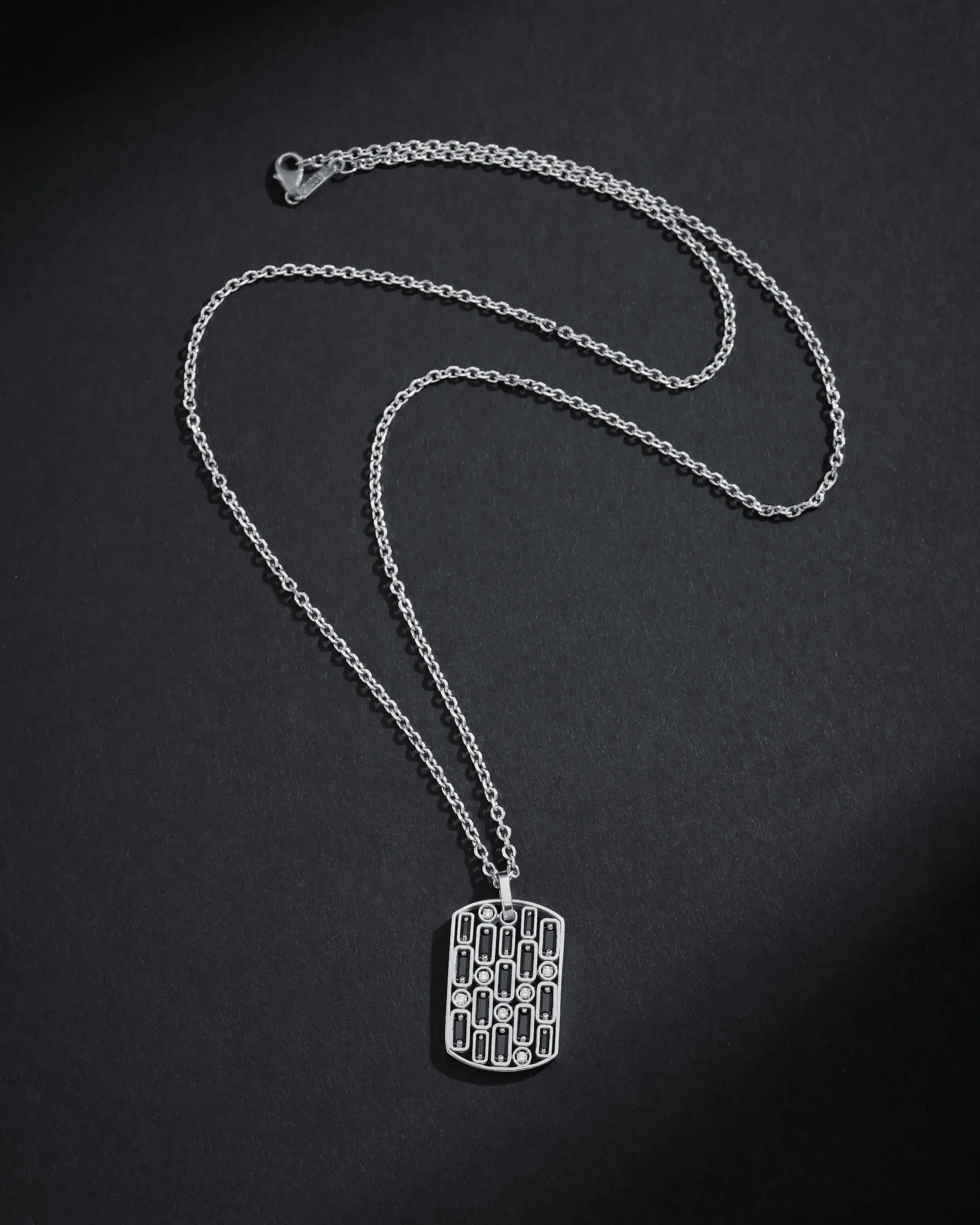 Suzanne Kalan Inlay Black Sapphire Large Dog Tag Pendant in 18k white gold