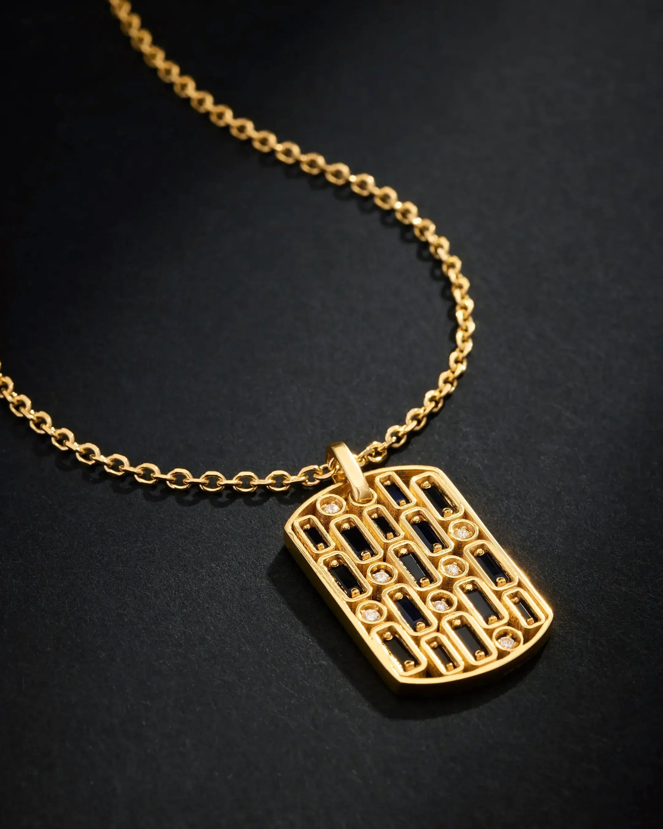 Suzanne Kalan Inlay Black Sapphire Large Dog Tag Pendant in 18k yellow gold