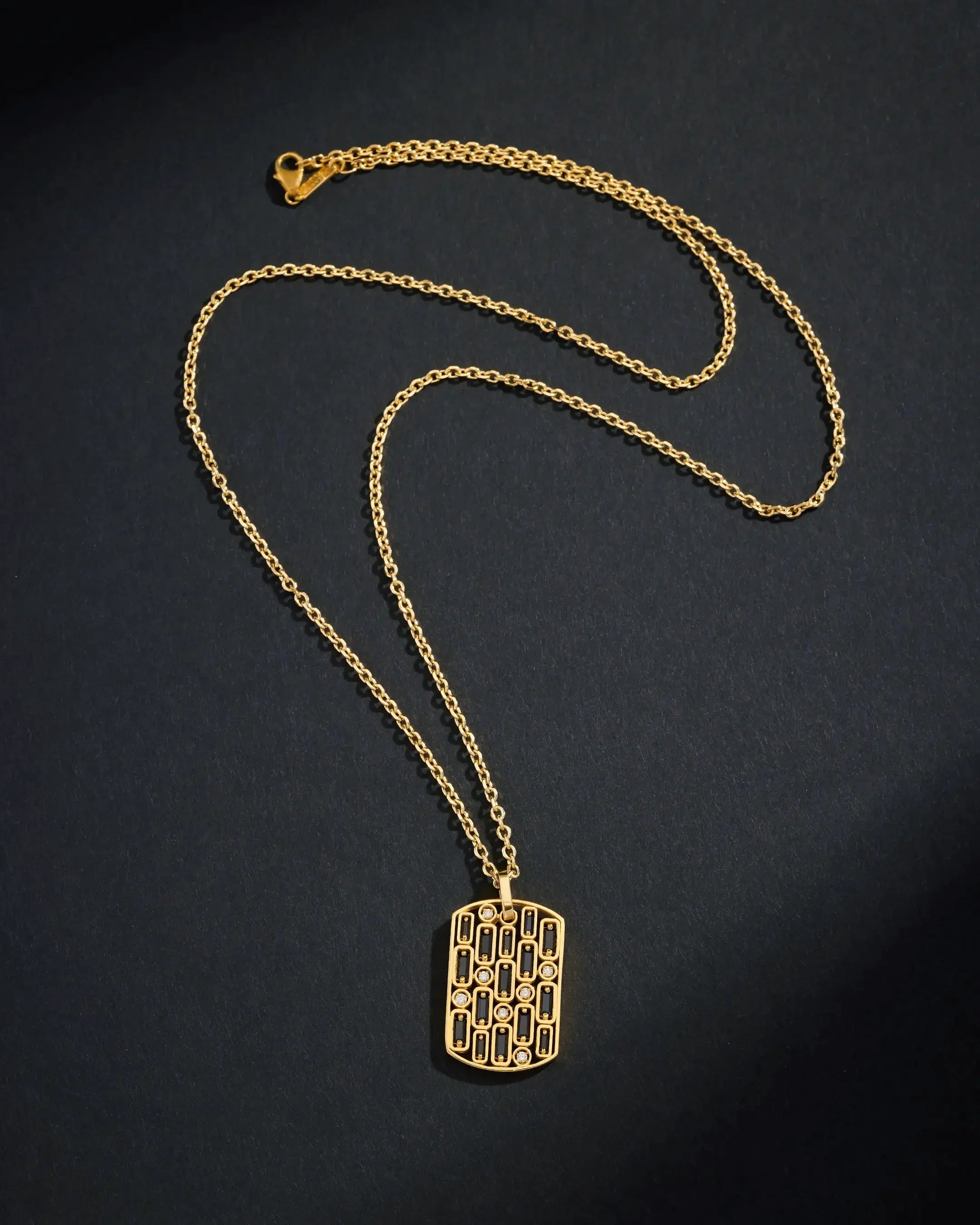 Suzanne Kalan Inlay Black Sapphire Large Dog Tag Pendant in 18k yellow gold