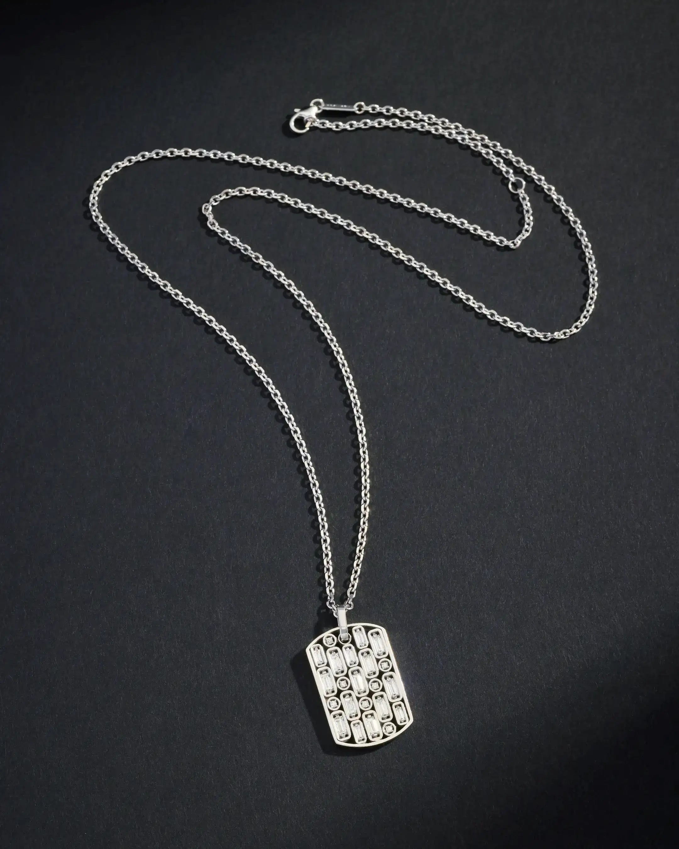 Suzanne Kalan Inlay Diamond Large Dog Tag Necklace in 18k white gold