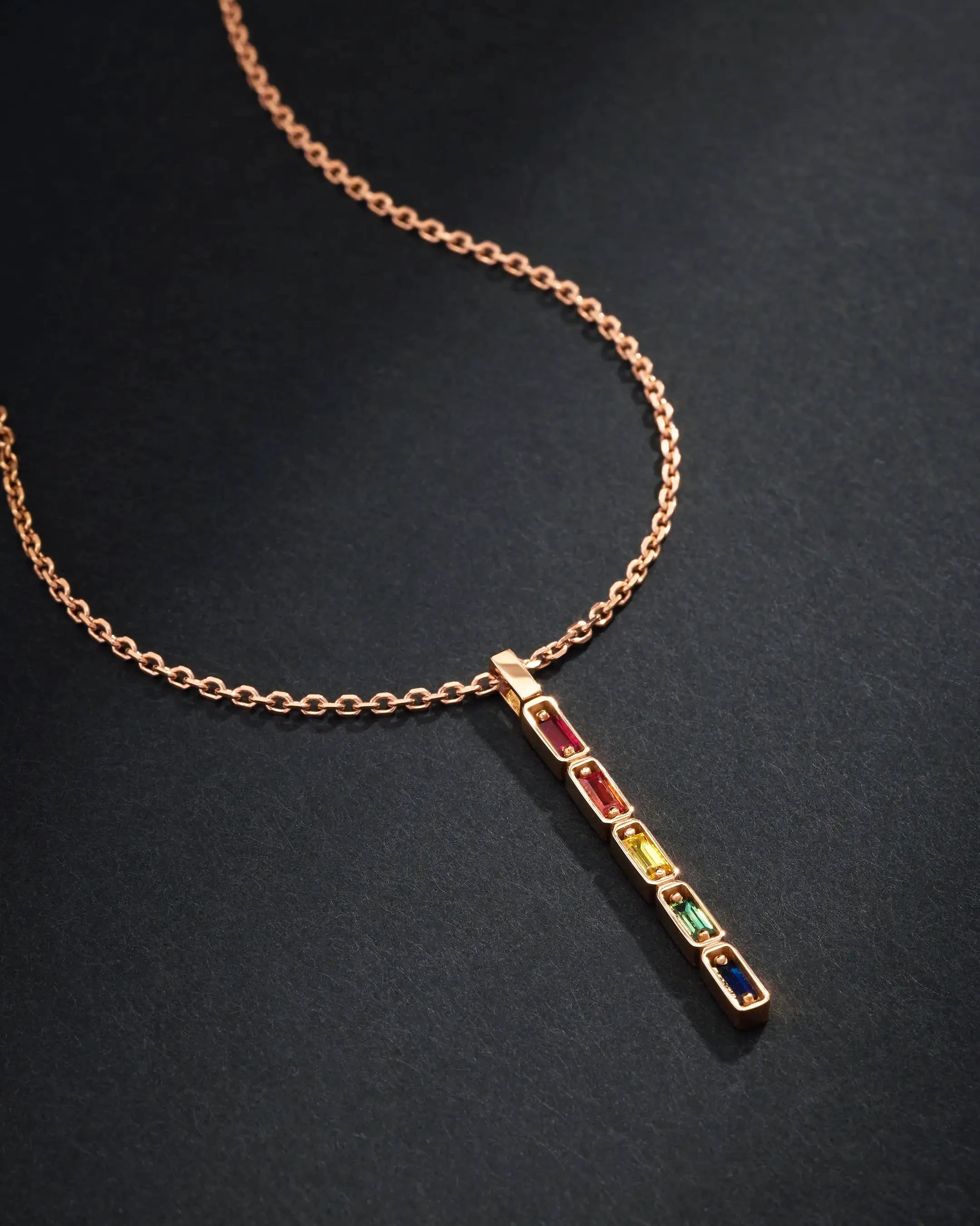 Suzanne Kalan Inlay Rainbow Sapphire Medium Totem Necklace in 18k rose gold