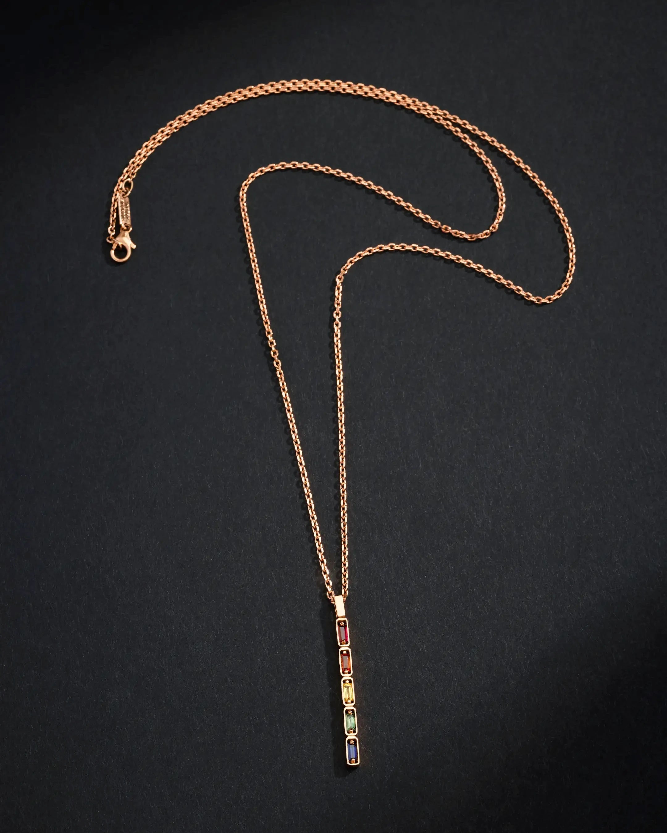 Suzanne Kalan Inlay Rainbow Sapphire Medium Totem Necklace in 18k rose gold