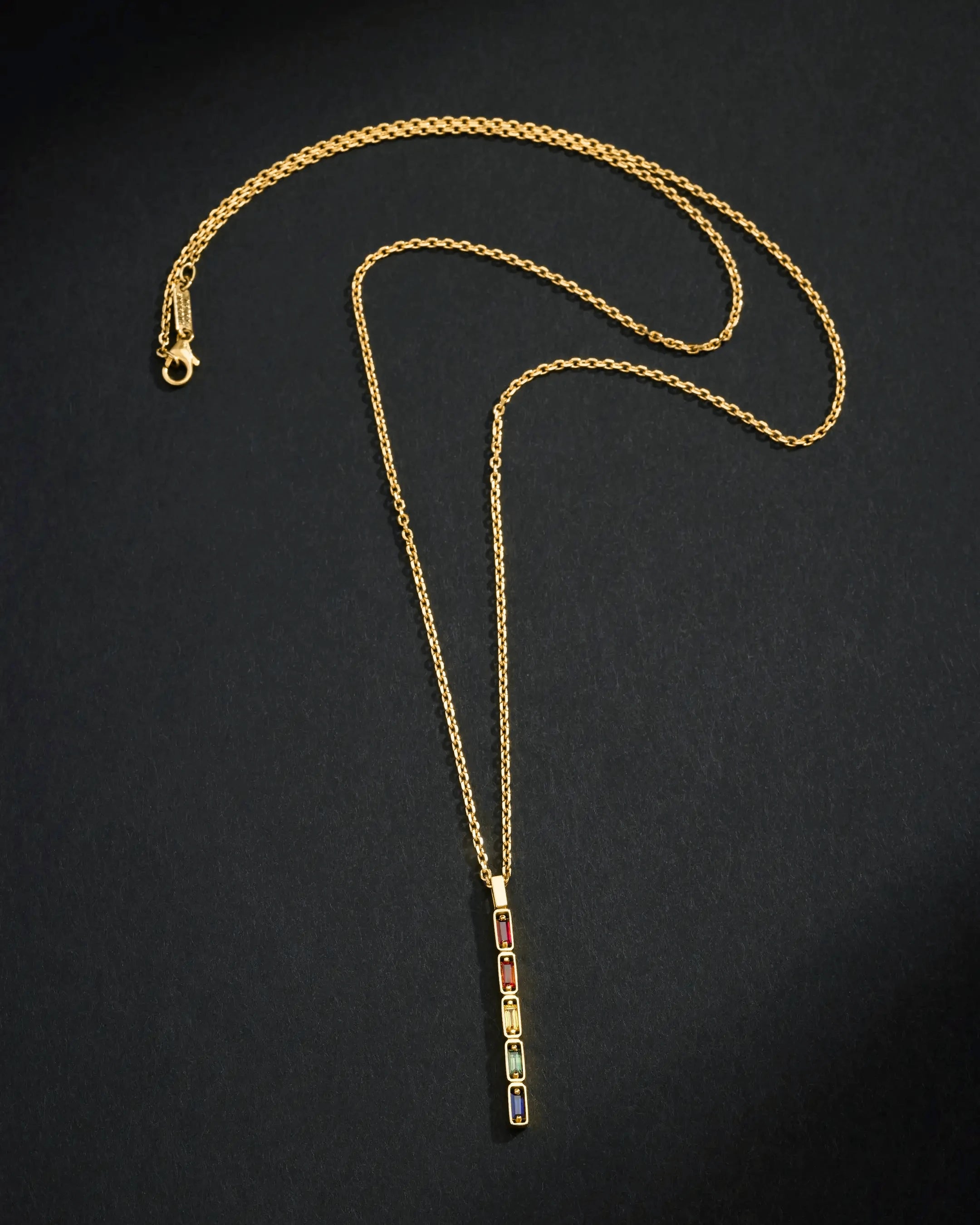 Suzanne Kalan Inlay Rainbow Sapphire Medium Totem Necklace in 18k yellow gold