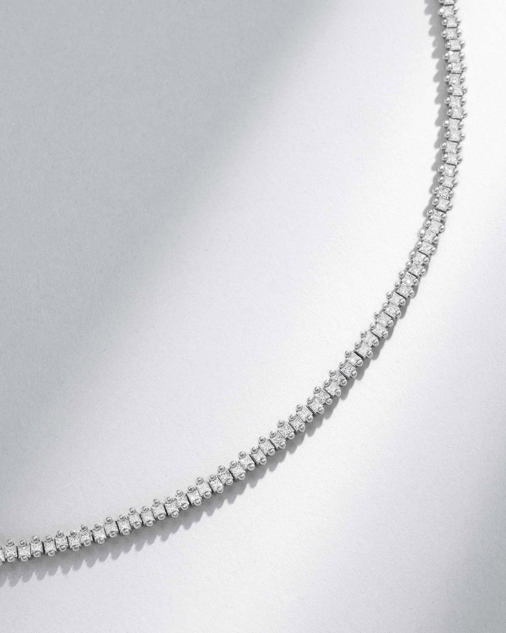 Suzanne Kalan Princess Mini Half Diamond Tennis Necklace in 18k white gold