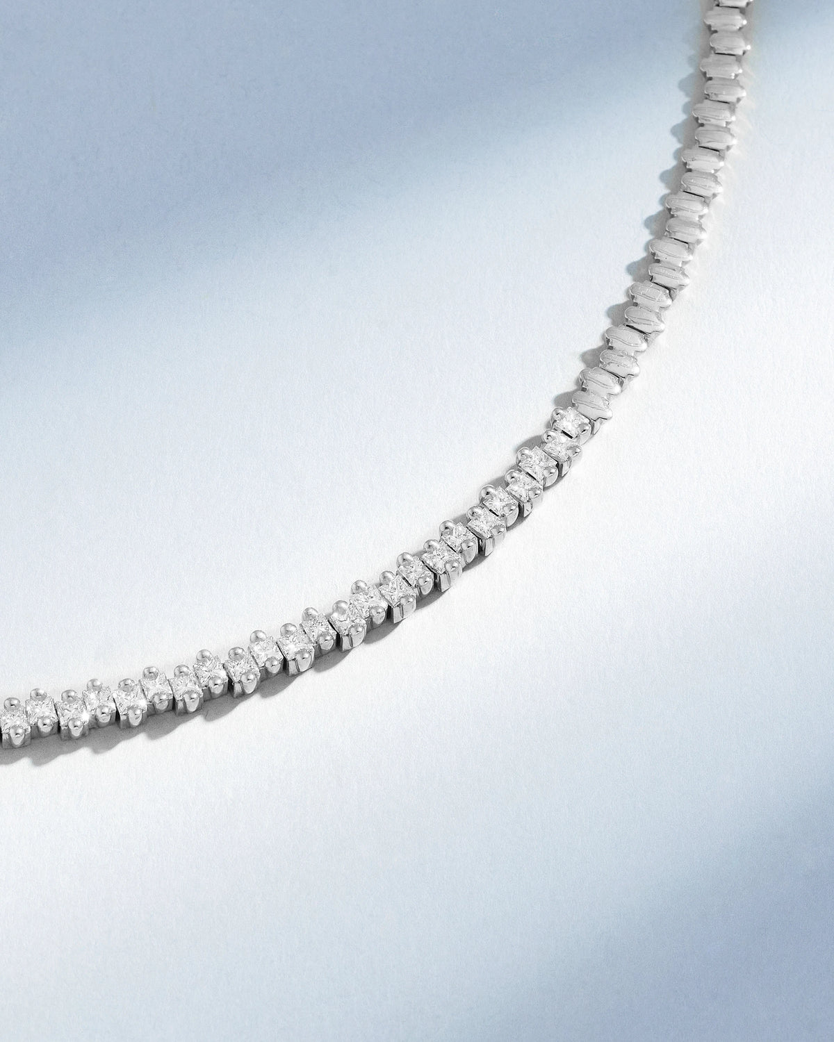 Suzanne Kalan Princess Midi Half Diamond Tennis Necklace in 18k white gold