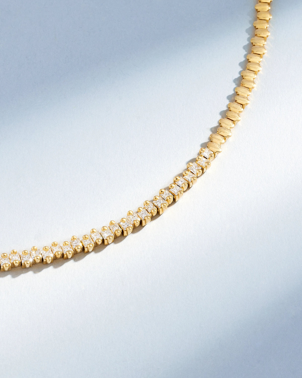 Suzanne Kalan Princess Midi Half Diamond Tennis Necklace in 18k yellow gold