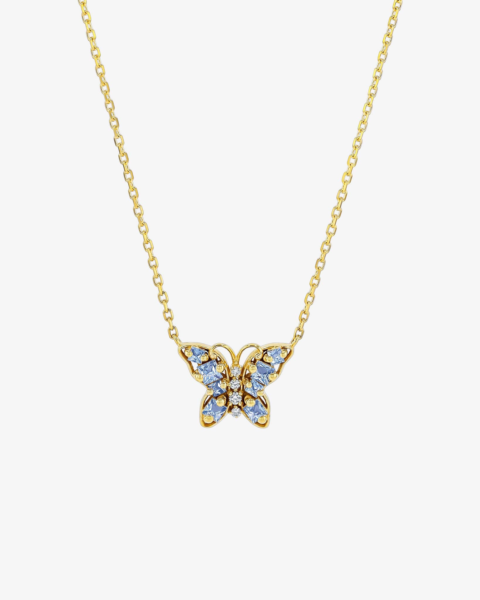 Suzanne Kalan Princess Light Blue Sapphire Mini Butterfly Pendant in 18k yellow gold