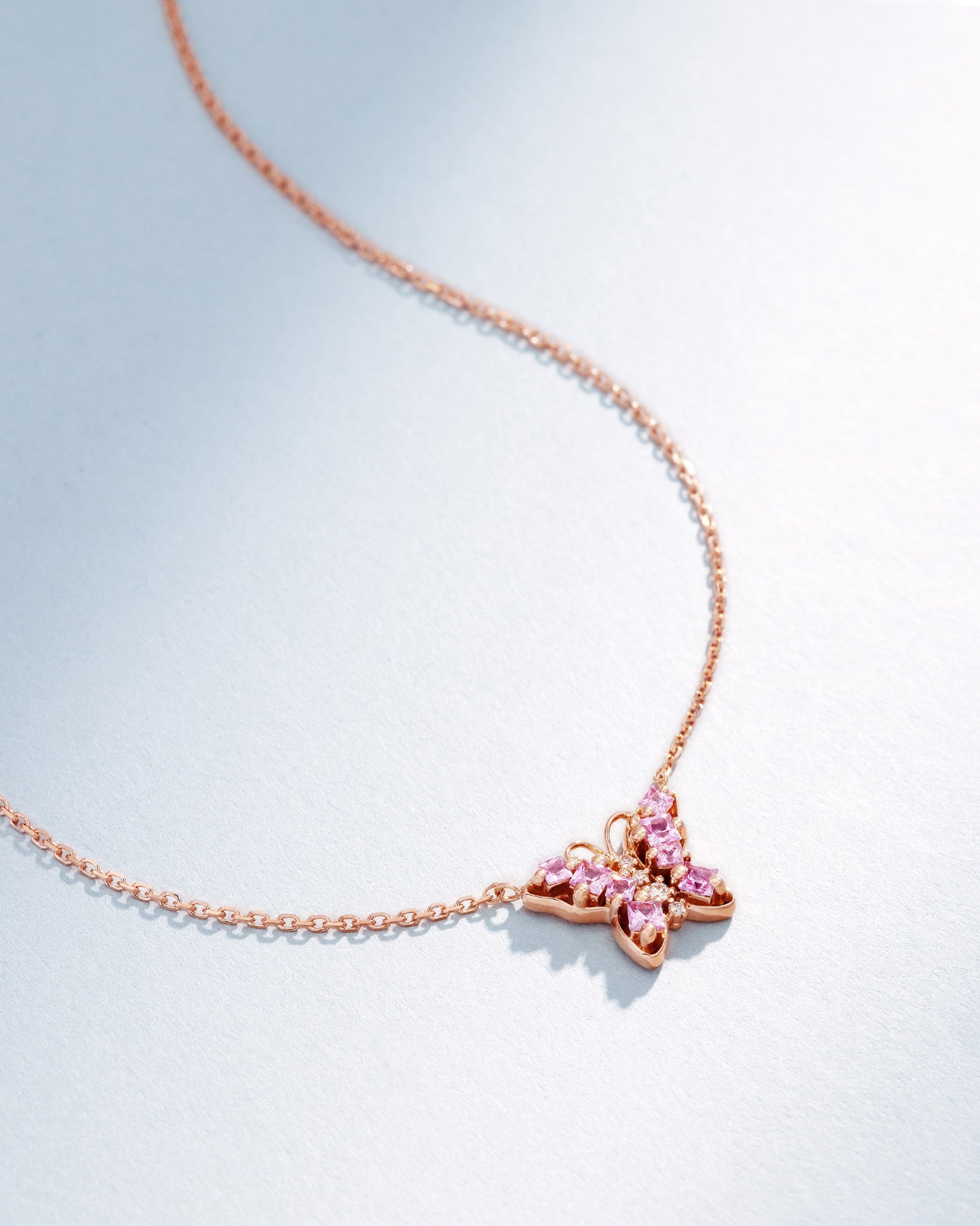 Suzanne Kalan Princess Pink Sapphire Mini Butterfly Pendant in 18k rose gold