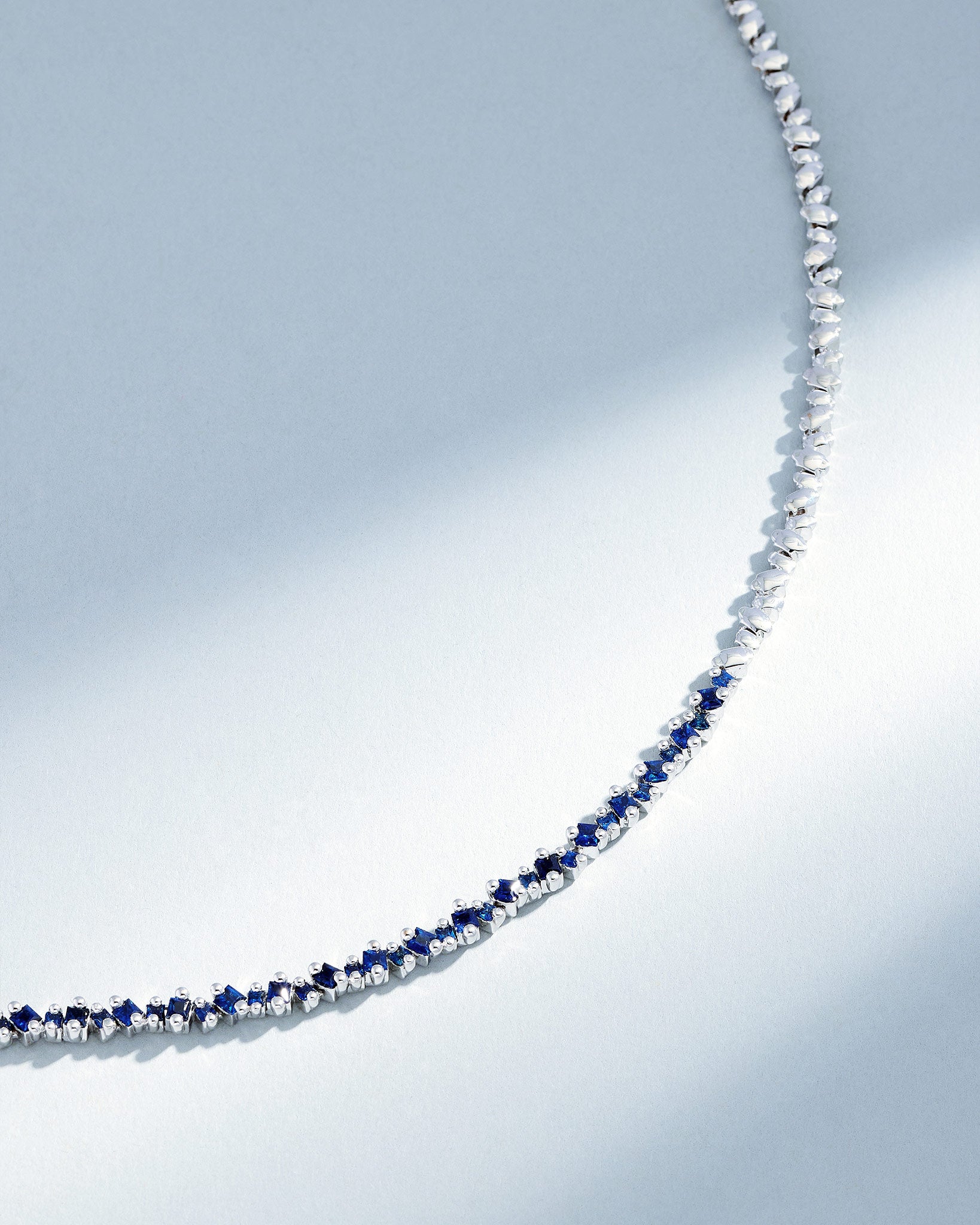 Suzanne Kalan La Fantaisie Cosmic Dark Blue Sapphire Tennis Necklace in 18k white gold