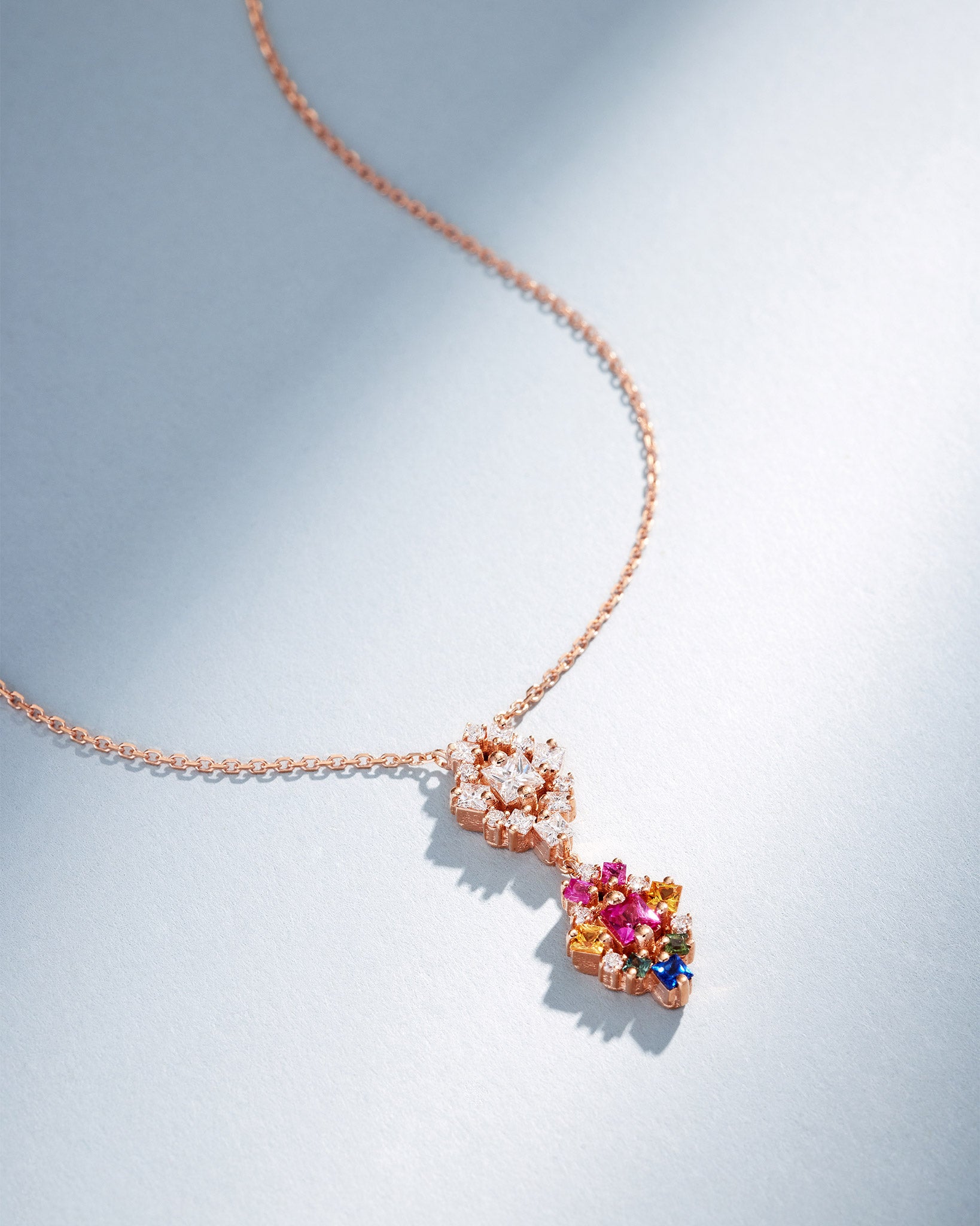 Suzanne Kalan La Fantaisie Double Star Diamond & Rainbow Sapphire Pendant in 18k rose gold