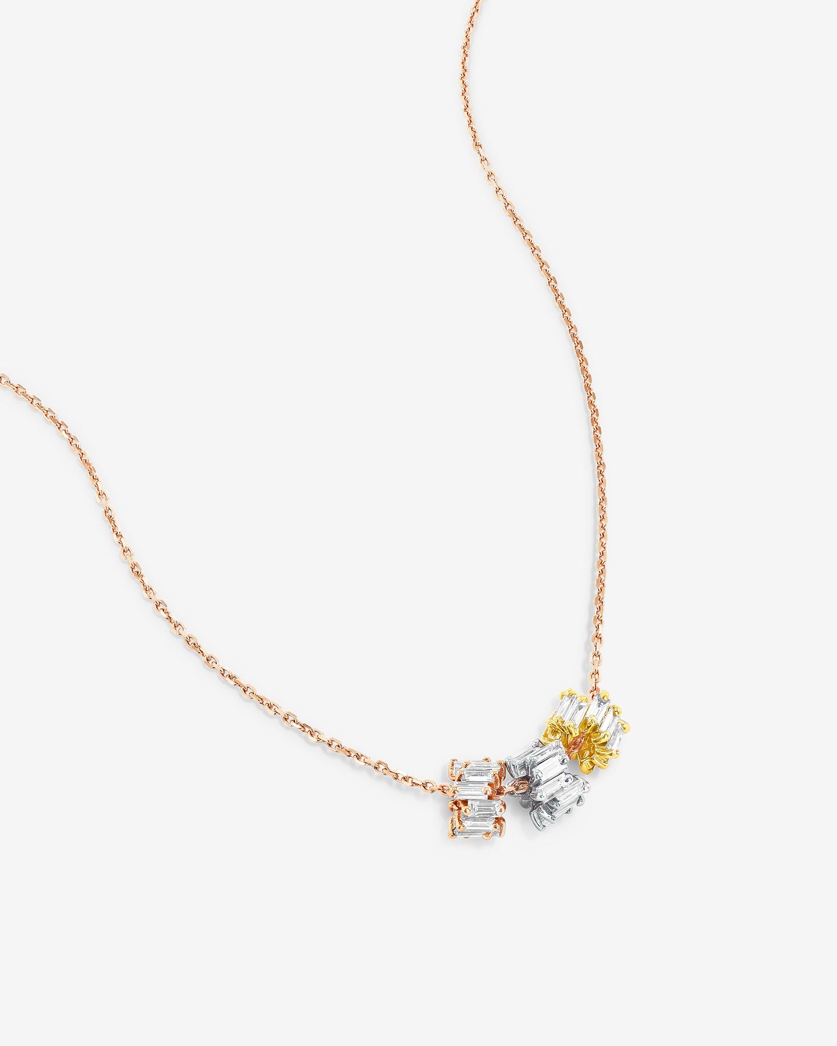 Suzanne Kalan Infinite Triple Diamond Tri-Color Rondelle Pendant with an 18k rose gold chain