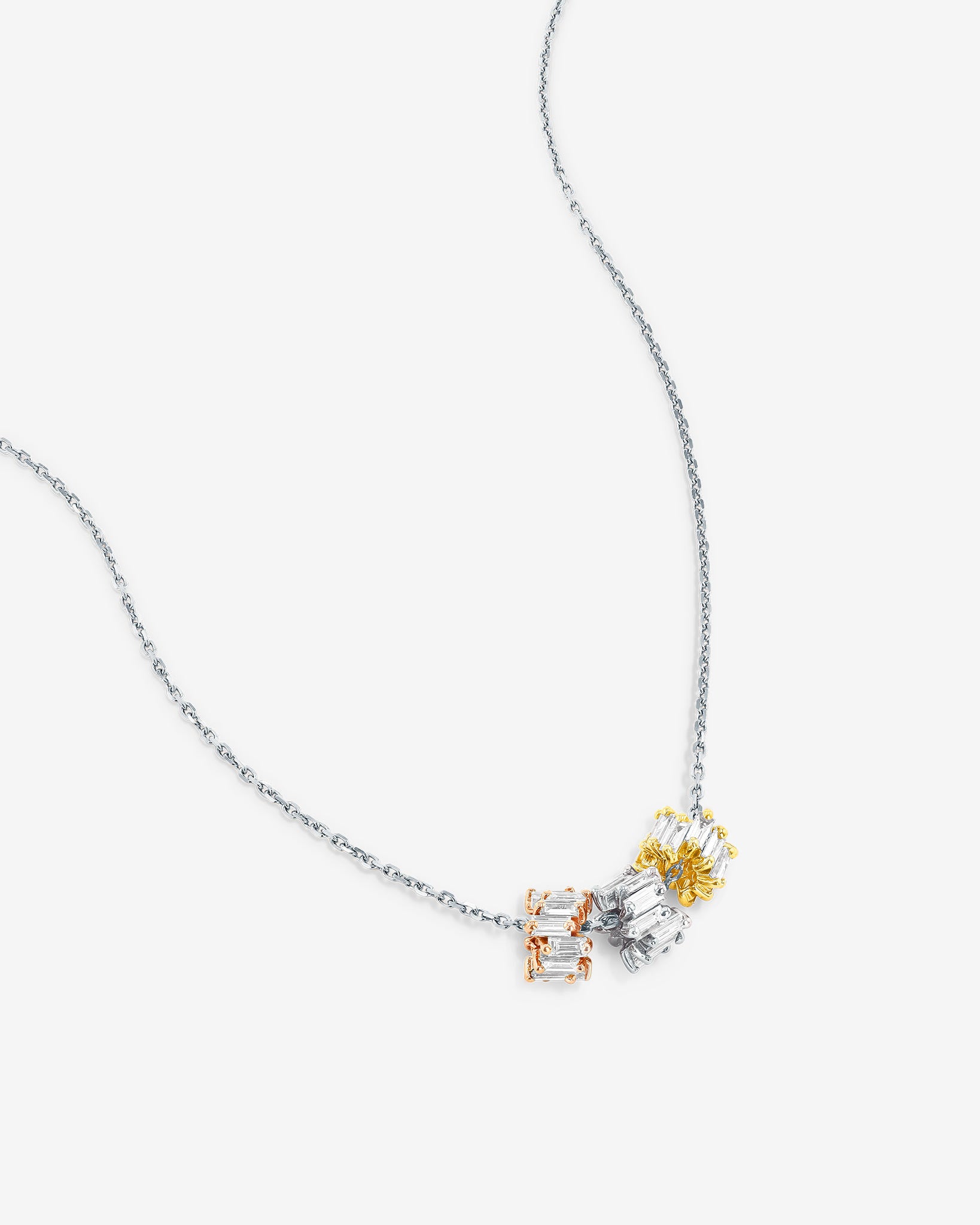 Suzanne Kalan Infinite Triple Diamond Tri-Color Rondelle Pendant with an 18k white gold chain