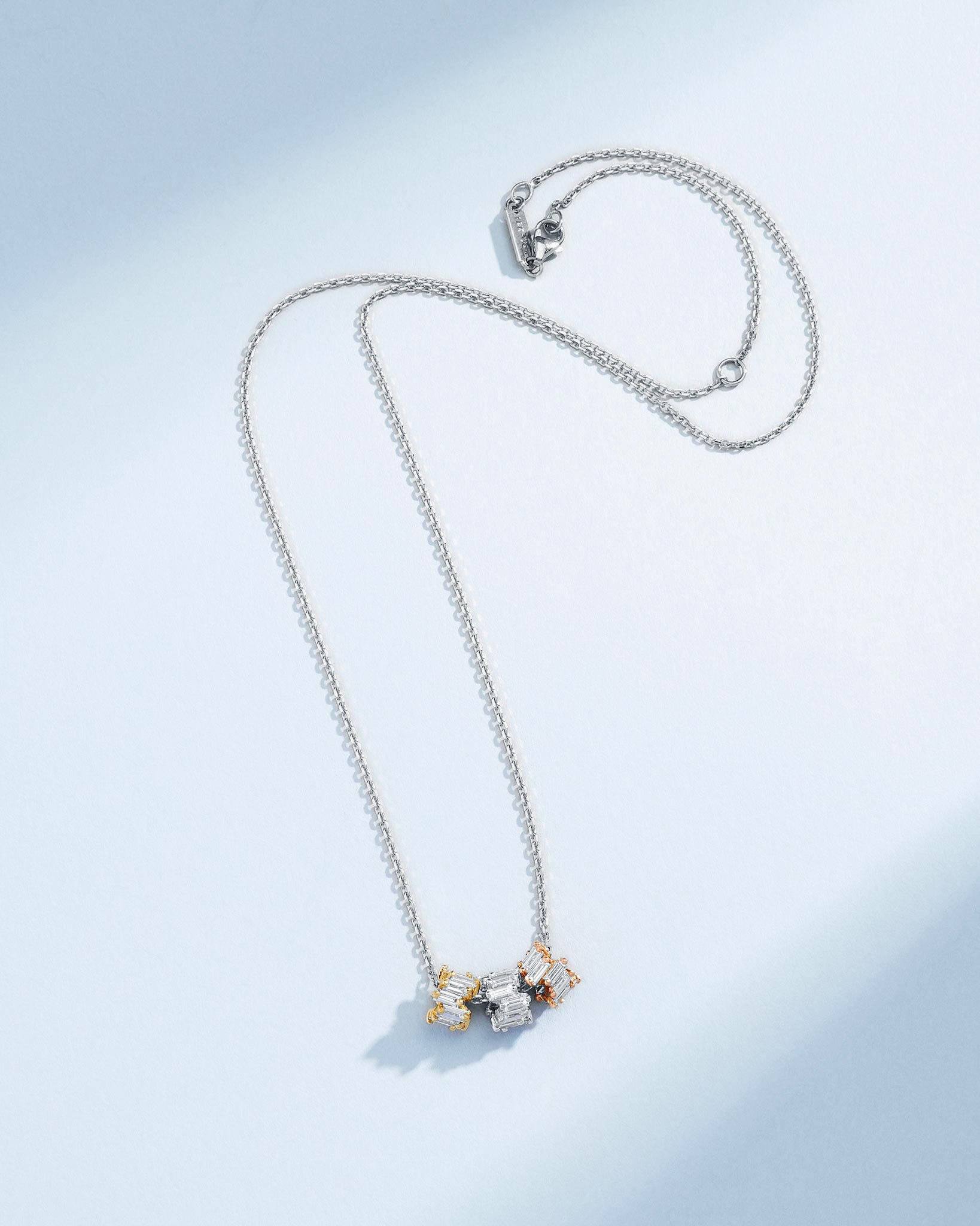 Suzanne Kalan Infinite Triple Diamond Tri-Color Rondelle Pendant with an 18k white gold chain