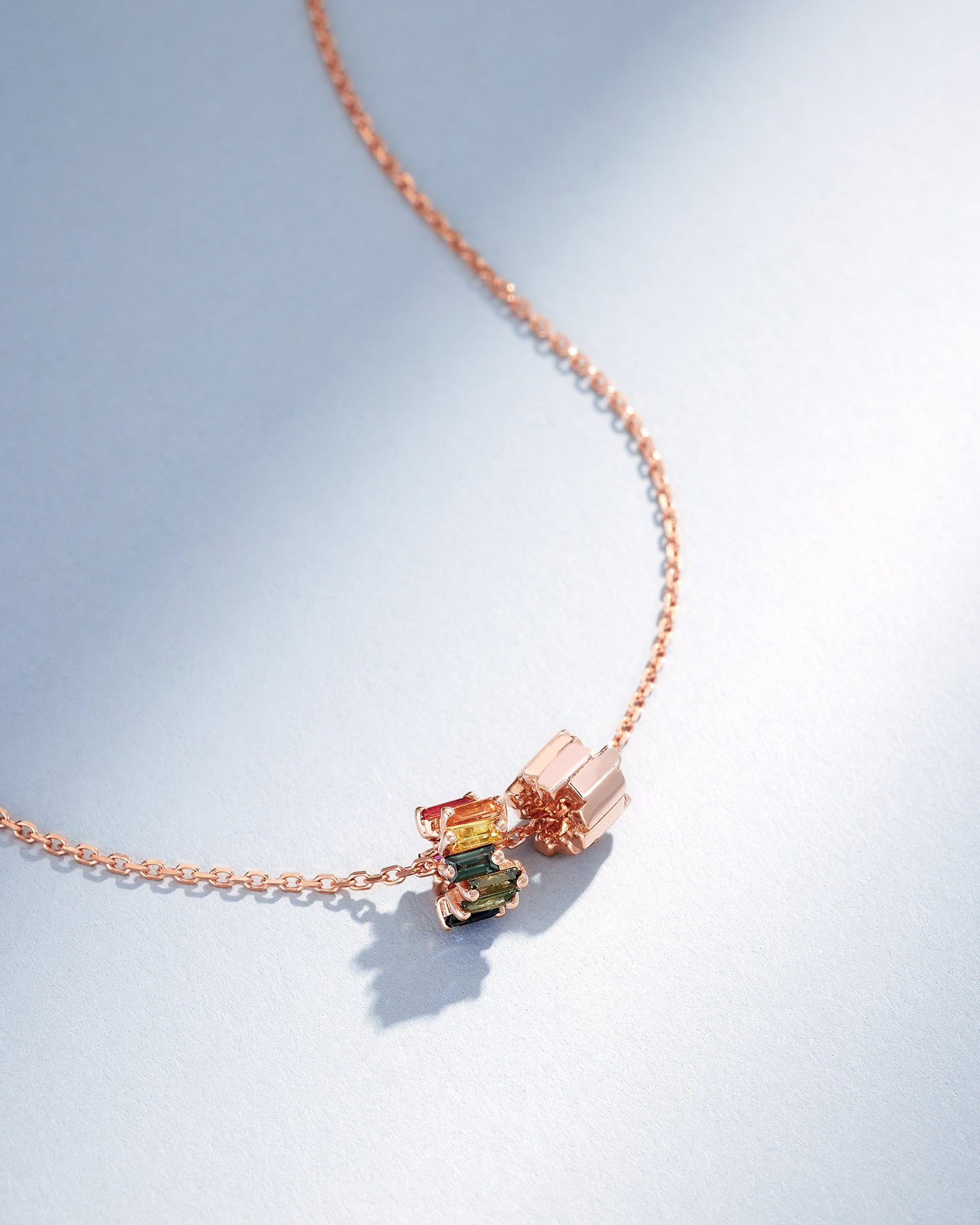 Suzanne Kalan Infinite Rainbow Sapphire & Golden Rondelle Pendant in 18k rose gold