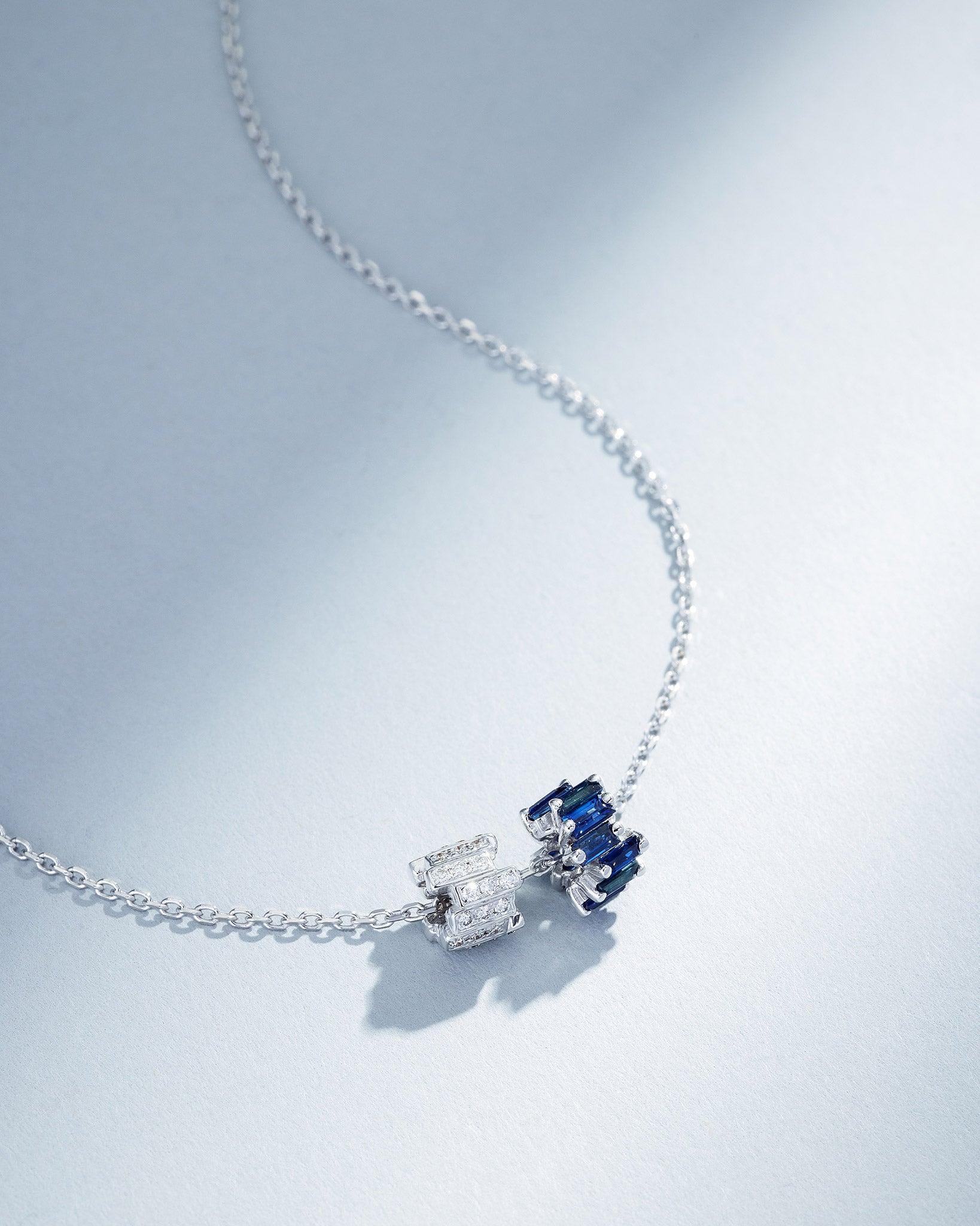 Suzanne Kalan Infinite Dark Blue Sapphire & Pave Diamond Rondelle Pendant in 18k white gold
