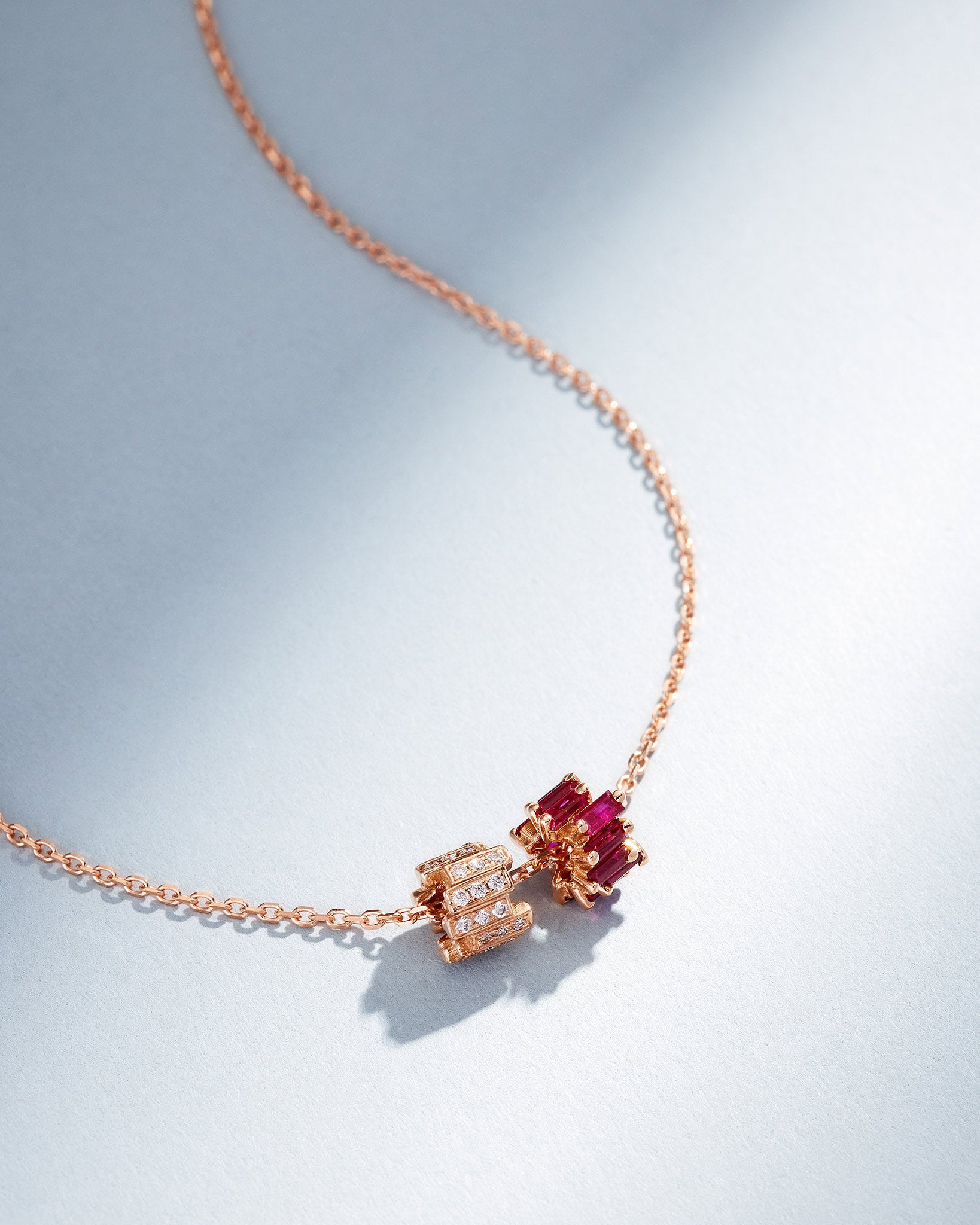 Suzanne Kalan Infinite Ruby & Pave Diamond Rondelle Pendant in 18k rose gold