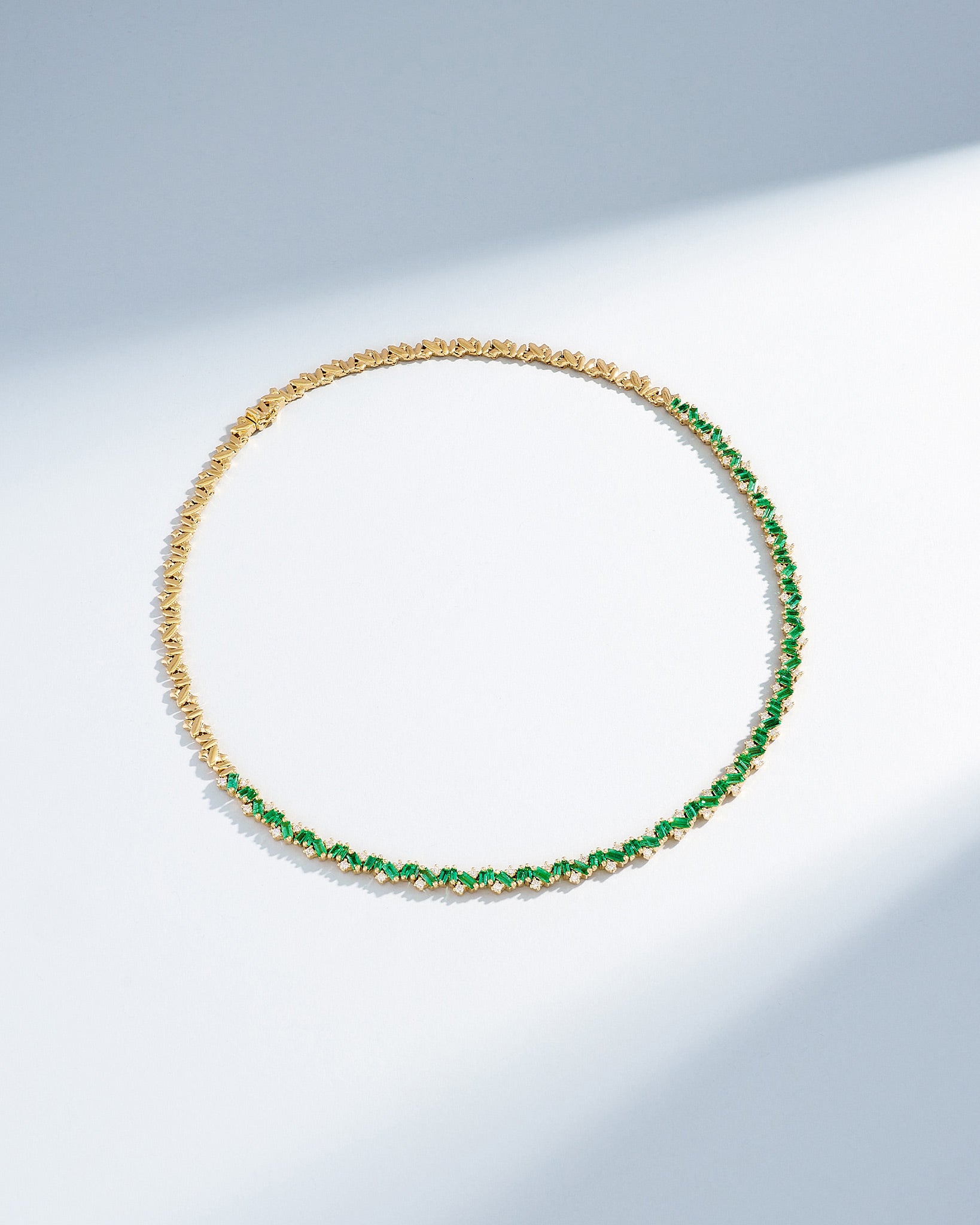 Suzanne Kalan Frenzy Emerald Tennis Necklace in 18k yellow gold