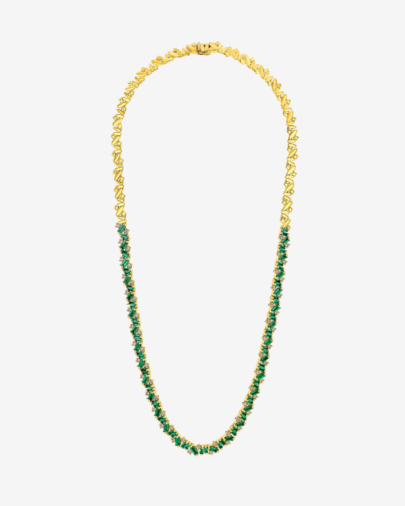 Suzanne Kalan Frenzy Emerald Tennis Necklace in 18k yellow gold