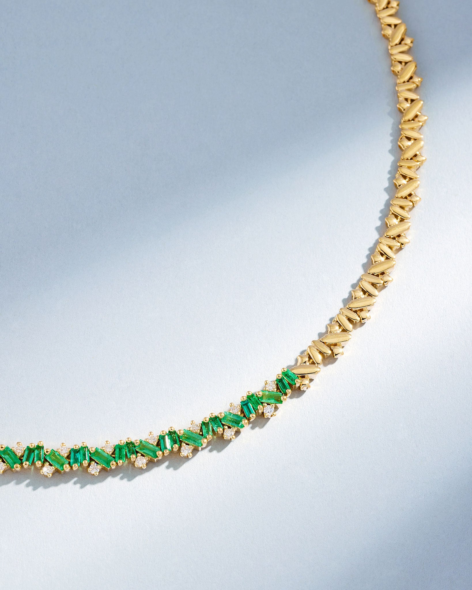 Suzanne Kalan Frenzy Emerald Tennis Necklace in 18k yellow gold