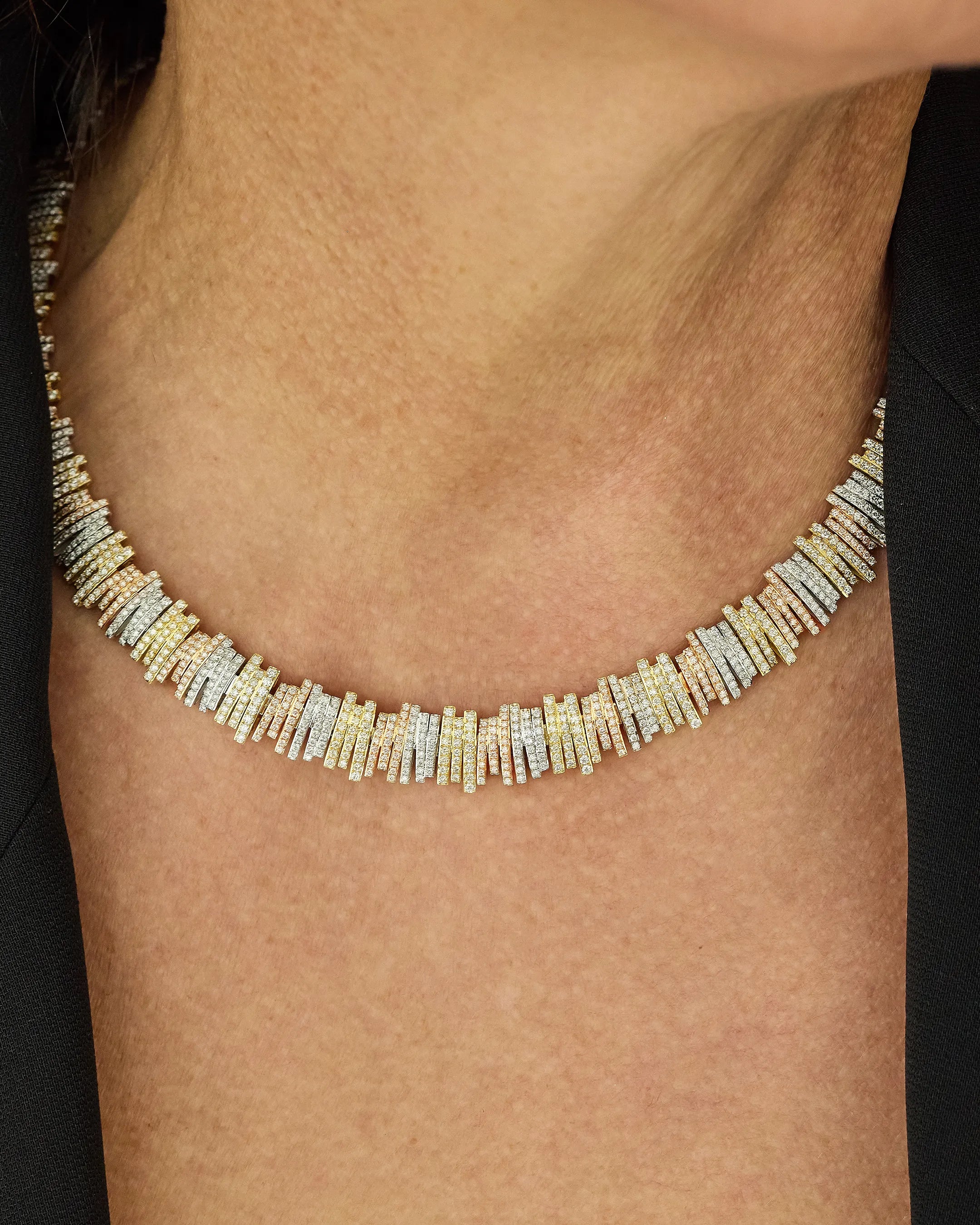 Classic Gold Three-Tone Full Pave Tennis Necklace