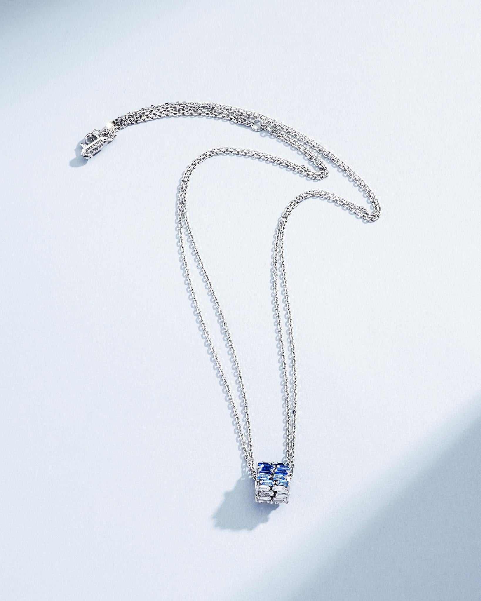 Suzanne Kalan Infinite Double Row Blue Ombre Sapphire & Diamond Rondelle Pendant in 18k white gold