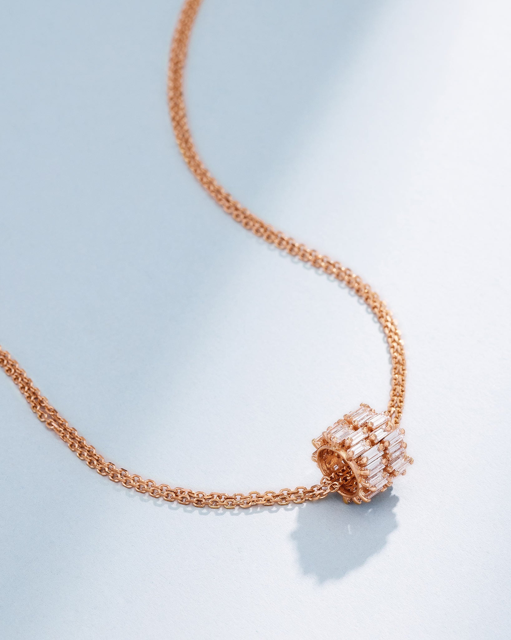 Suzanne Kalan Infinite Double Row Diamond Rondelle Pendant in 18k rose gold