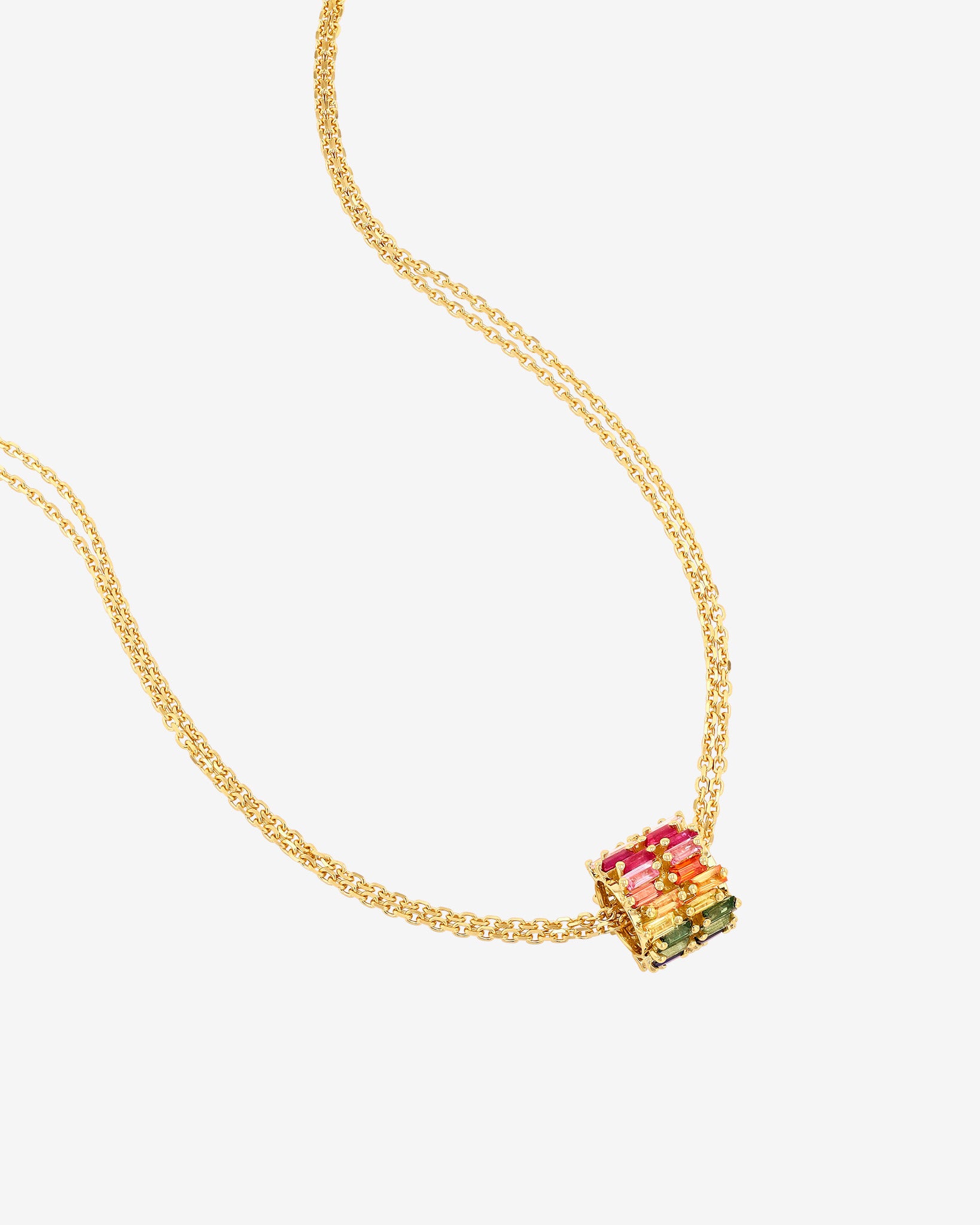 Suzanne Kalan Infinite Double Row Rainbow Sapphire & Diamond Rondelle Pendant in 18k yellow gold
