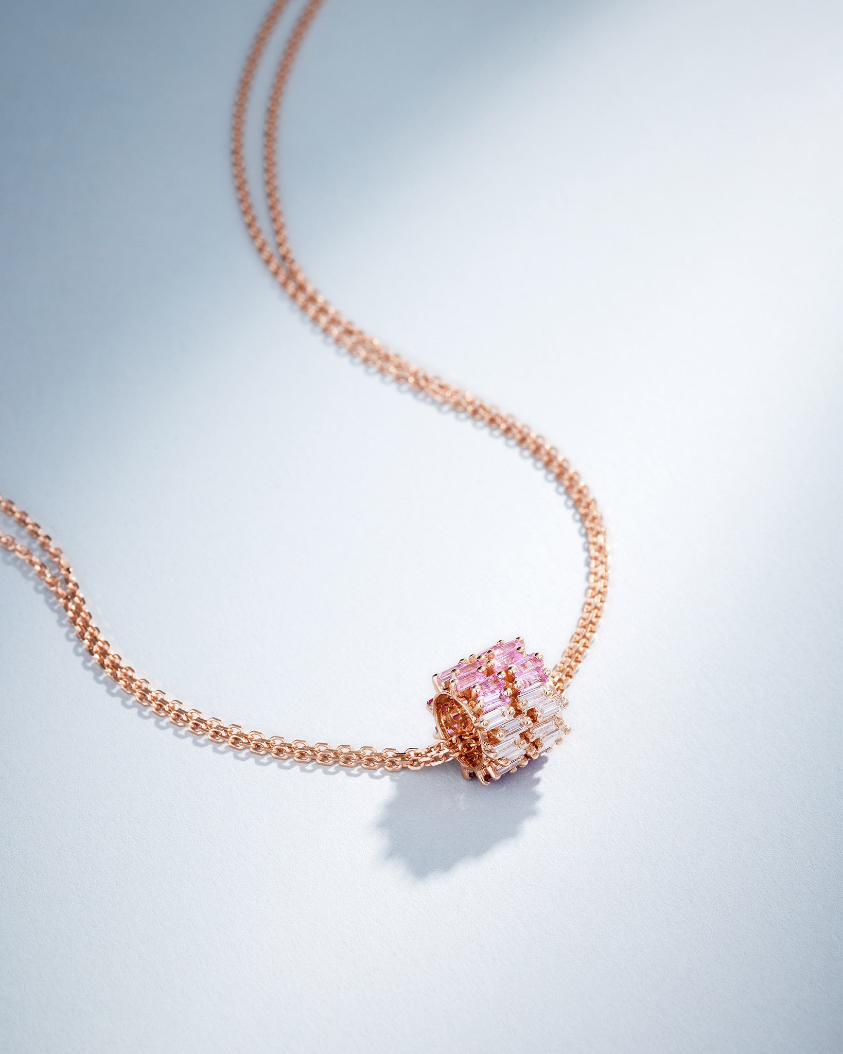 Suzanne Kalan Infinite Double Row Pink Ombre Sapphire & Diamond Rondelle Pendant in 18k rose gold